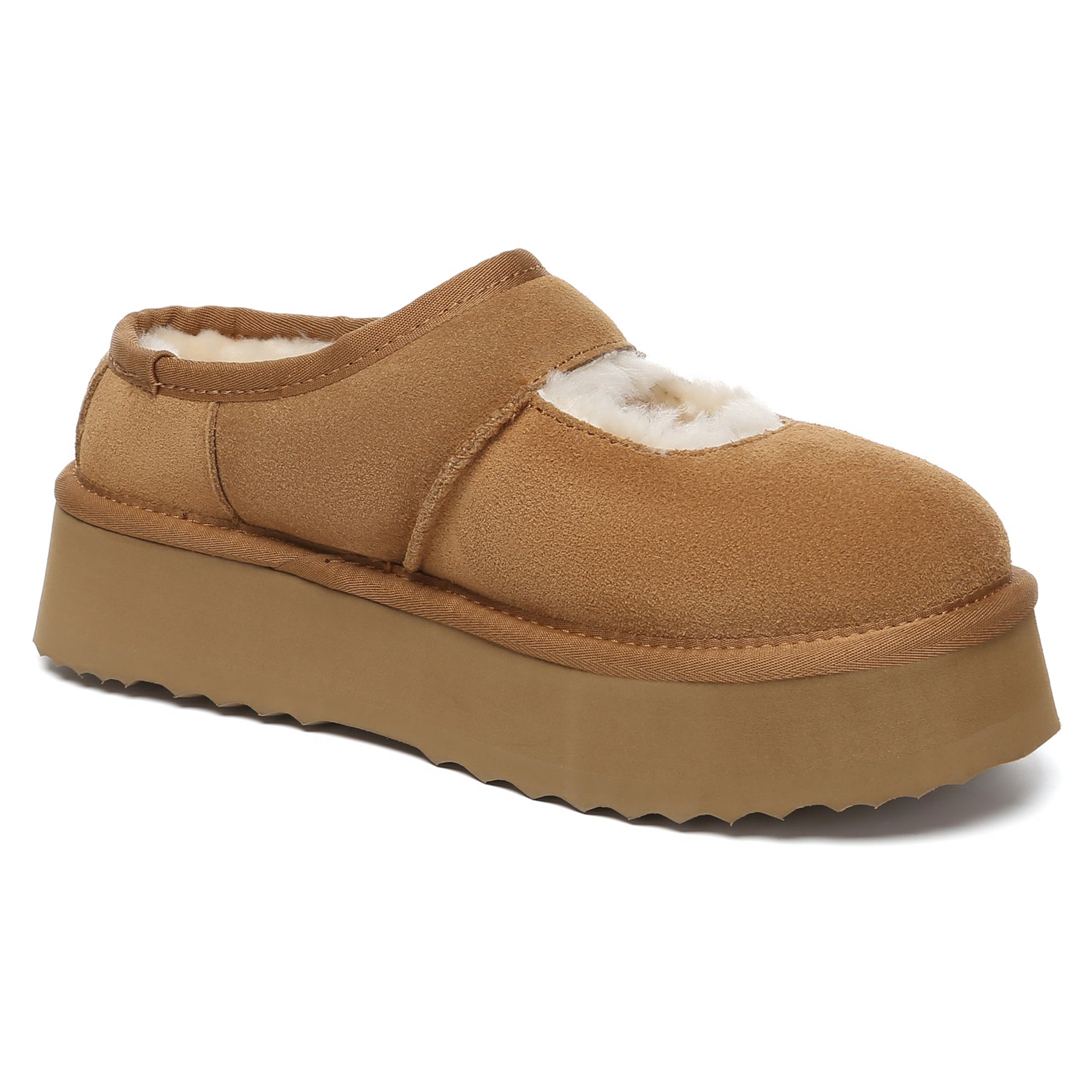 EverUgg UGG Reveal platform slippers for women, soft suede slip-on shoes with plush lining and chunky sole, cozy and stylish footwear.