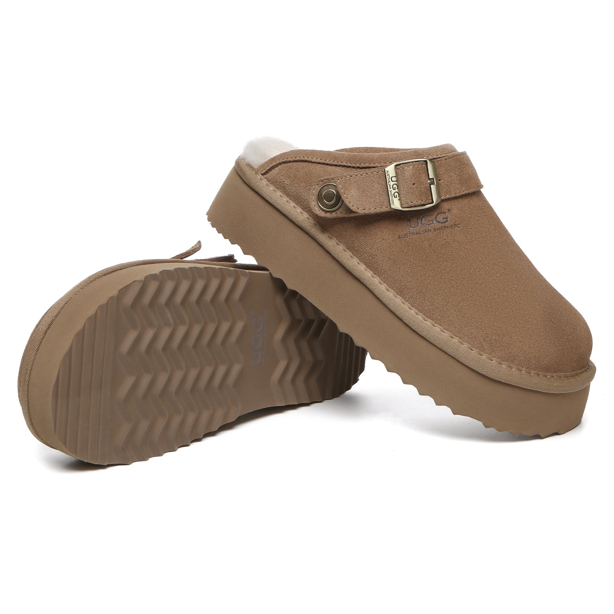EverUgg Sady buckle strap platform slipper for women with plush interior and chunky sole, showcasing stylish, comfortable footwear.
