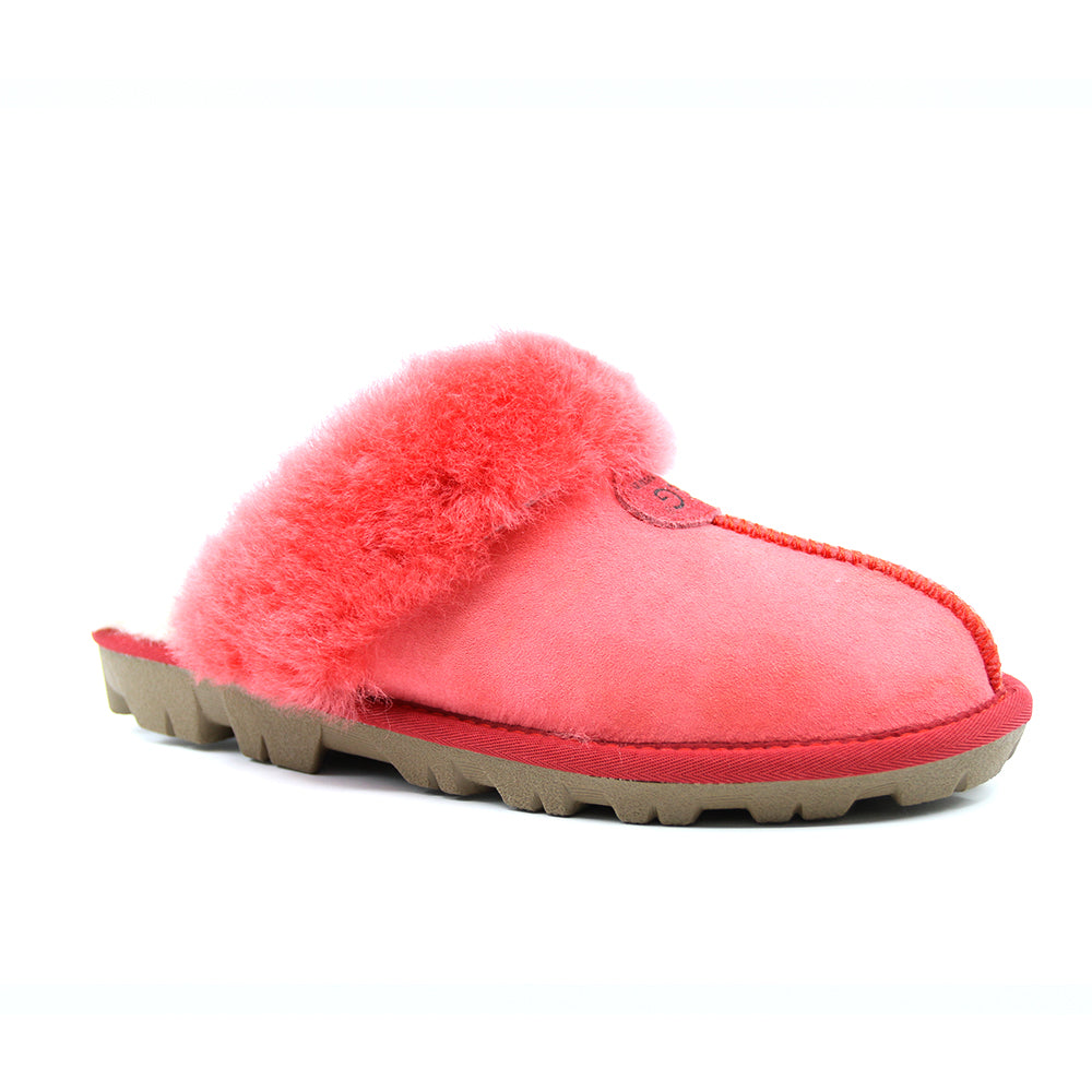 Red UGG Scuff slippers for women by Auzland, featuring cozy slip-on design with plush interior and casual style.