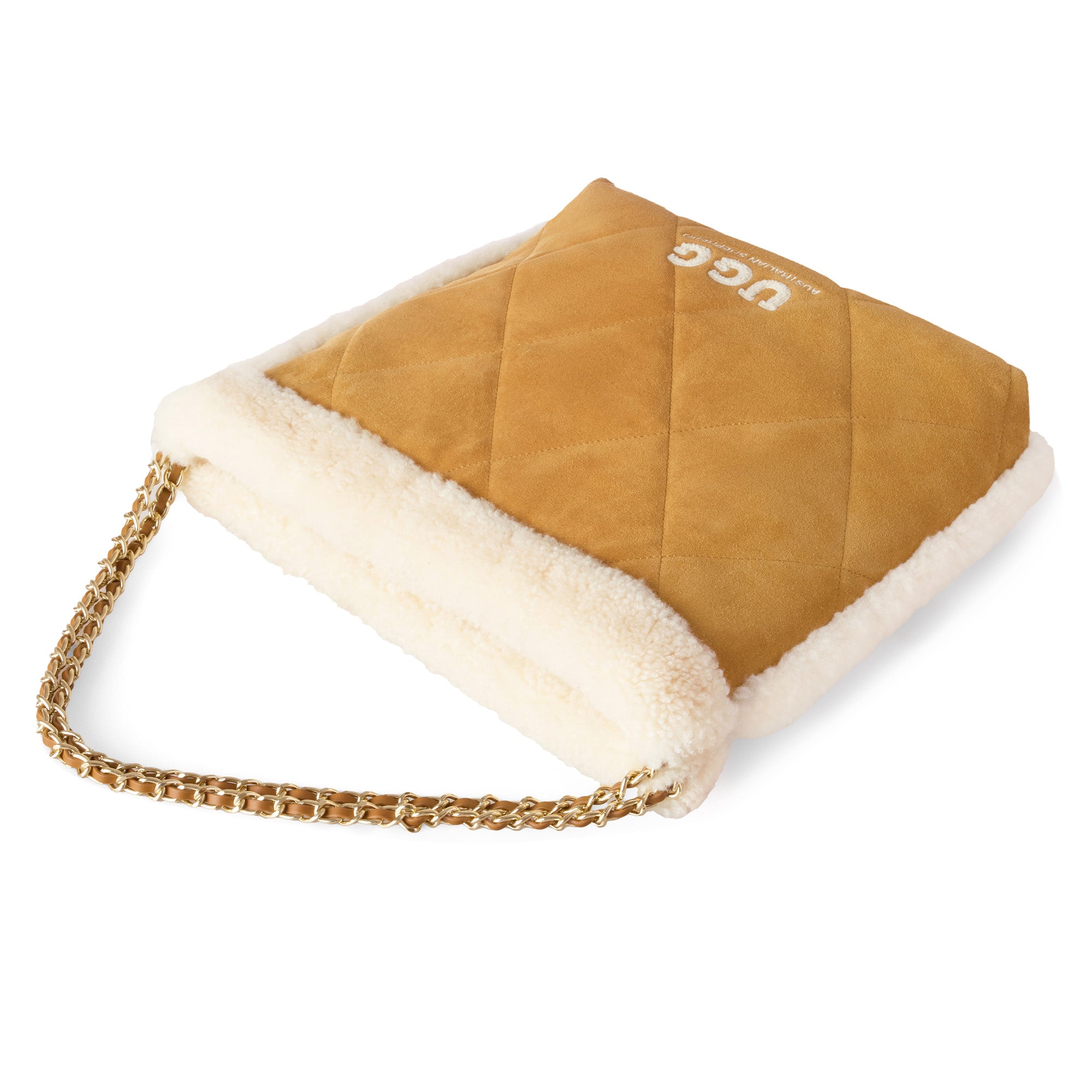 EverUgg shearling tote bag with soft, plush exterior and sturdy handles, stylish handbag for everyday use.