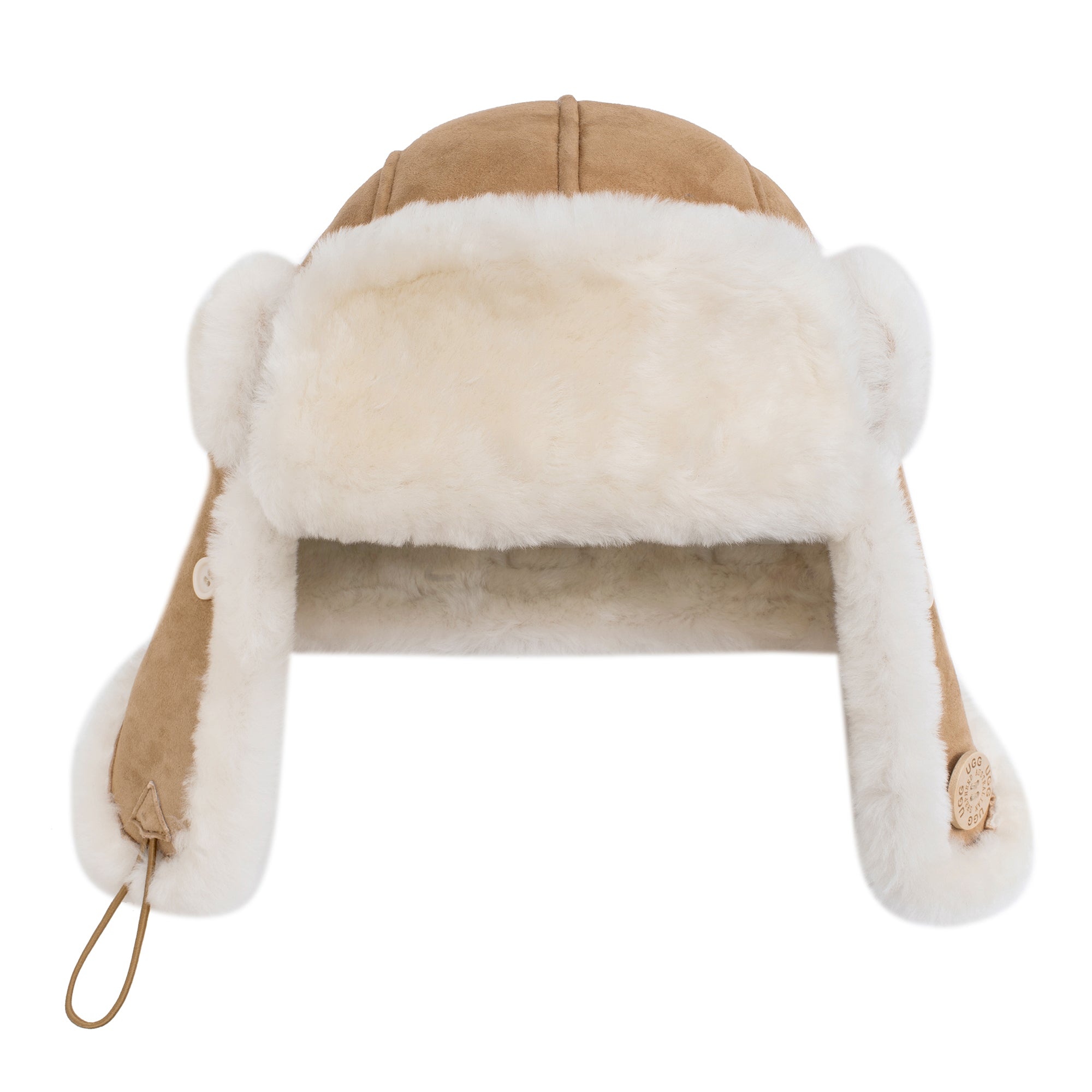EverUgg UGG sheepskin adjustable aviator hat in chestnut with warm lining and ear flaps, stylish winter accessory.