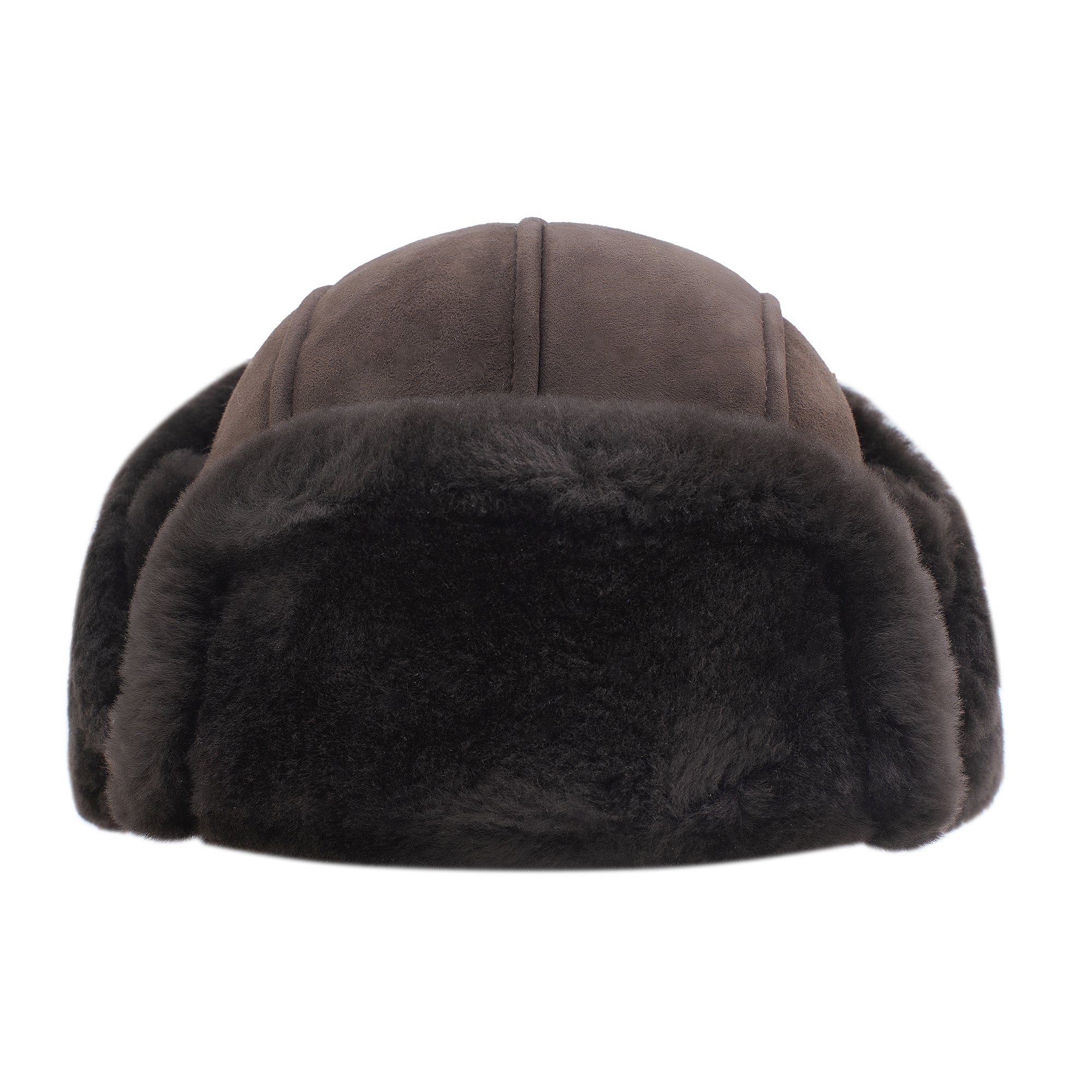 EverUgg sheepskin aviator hat in chocolate brown with adjustable straps and ear flaps, perfect for cold weather.
