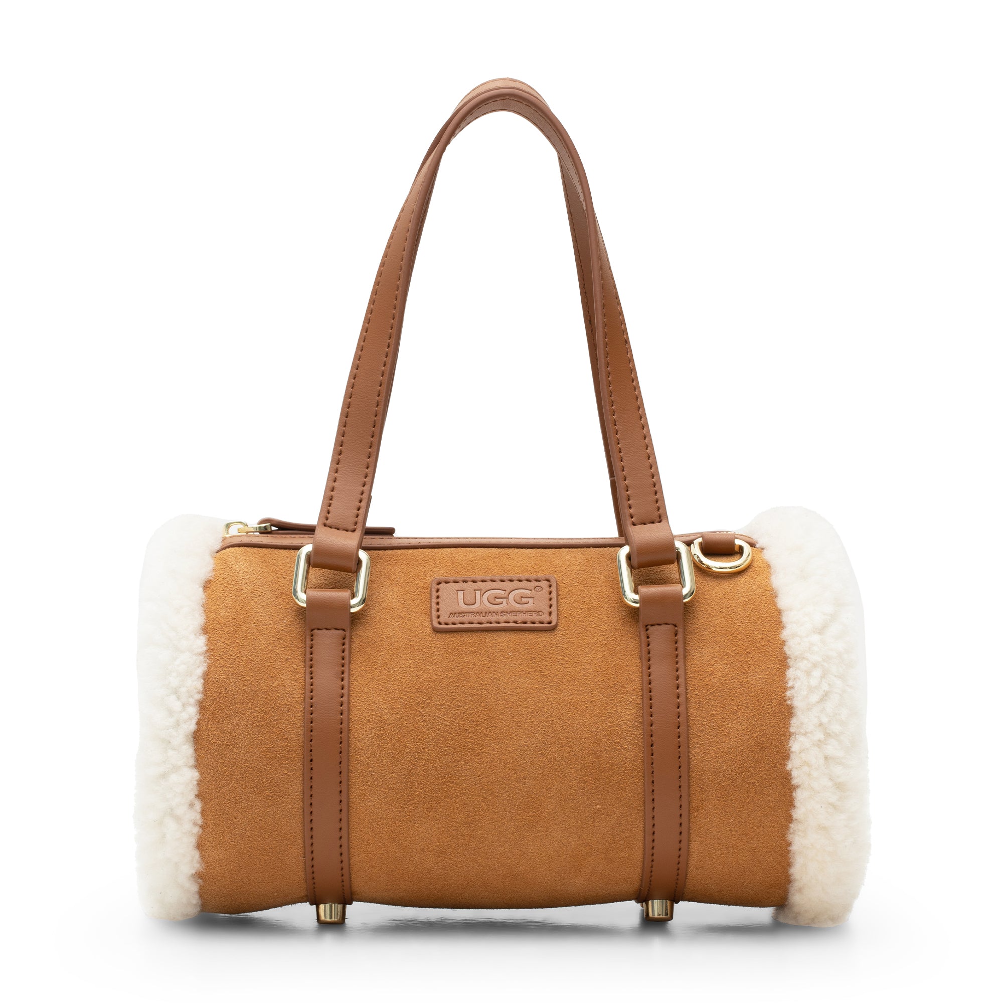 EverUgg UGG sheepskin handbag with top handle and soft, plush exterior, featuring natural sheepskin texture and stylish design.