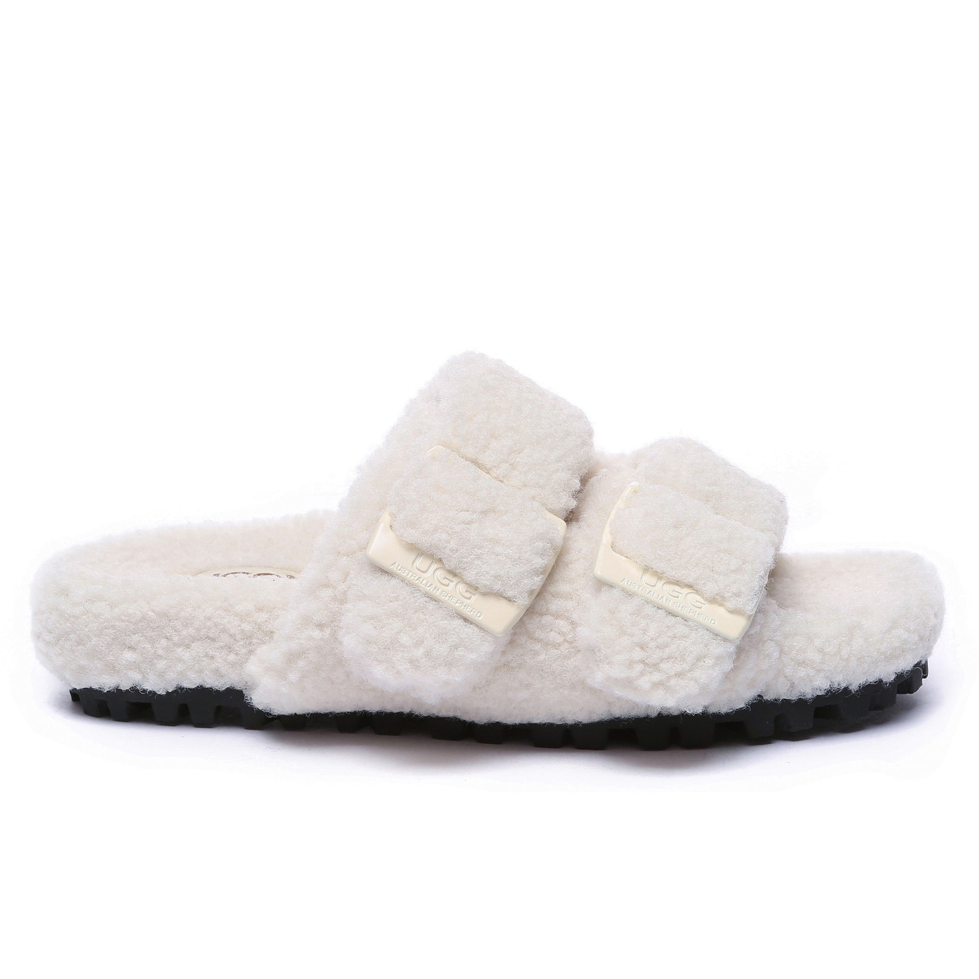 EverUgg Ella women's adjustable buckle sandal slides featuring comfortable open-toe design and soft footbed.