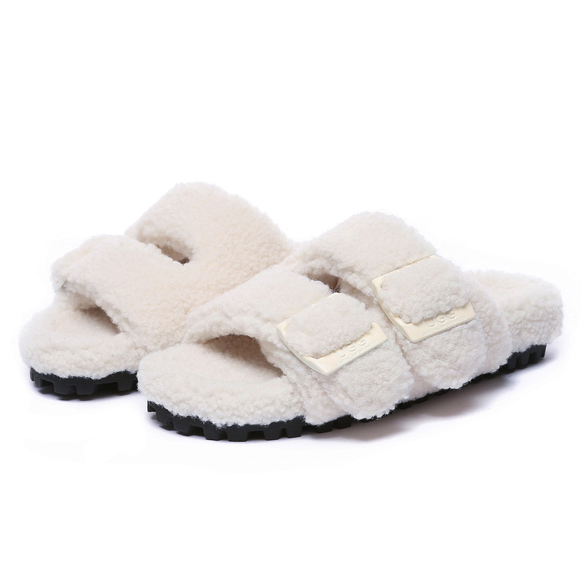 EverUgg Ella women's adjustable buckle sandal slides featuring comfortable slip-on design and open-toe style.