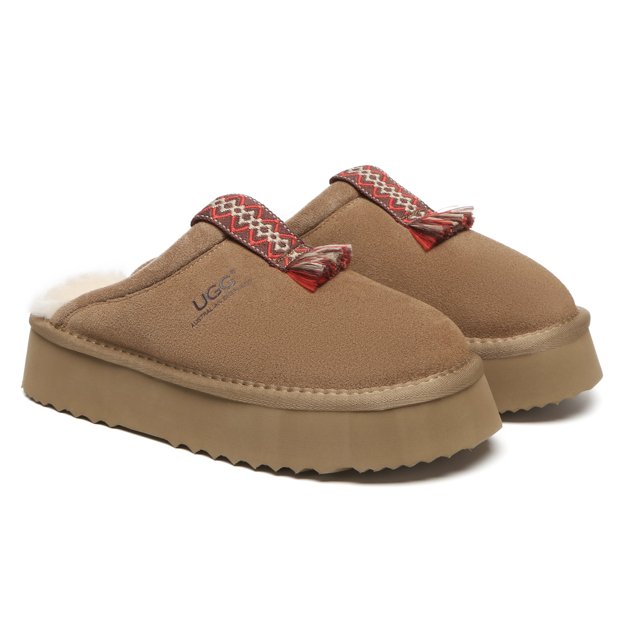 EverUgg UGG Tassie Stitch Platform Slippers for women with plush interior and textured platform sole, cozy and stylish footwear.