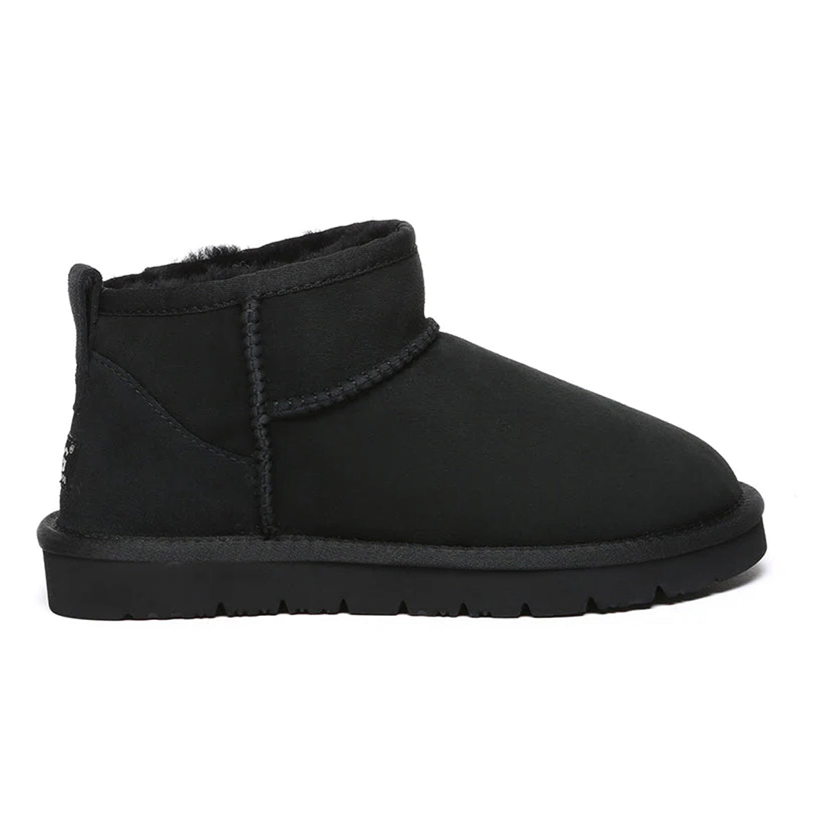 Black EverUgg Ultra Mini Classic UGG Boots for women, showcasing the cozy suede exterior and plush sheepskin lining.