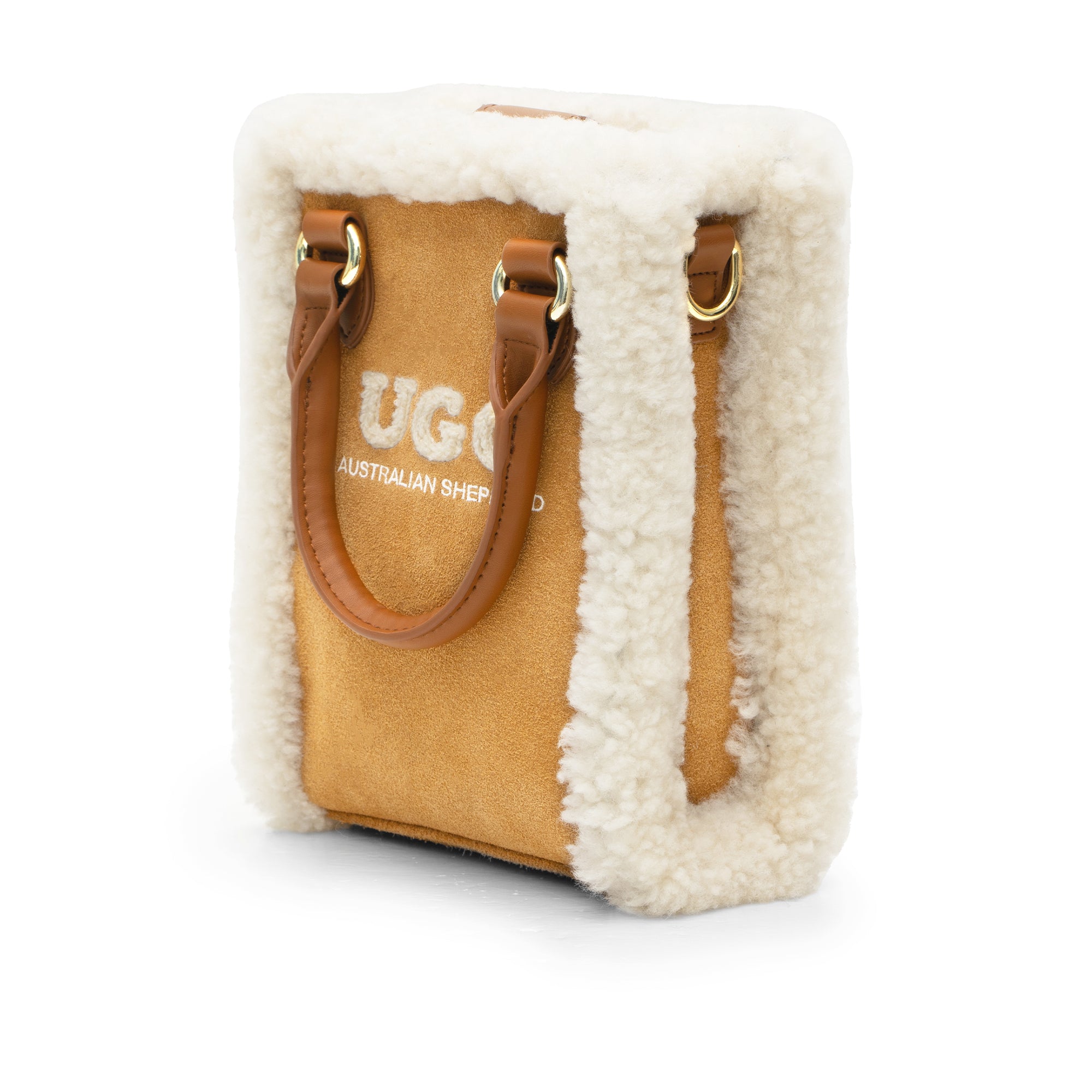 EverUgg wool bag with adjustable strap, showcasing soft wool texture and stylish accessory design.