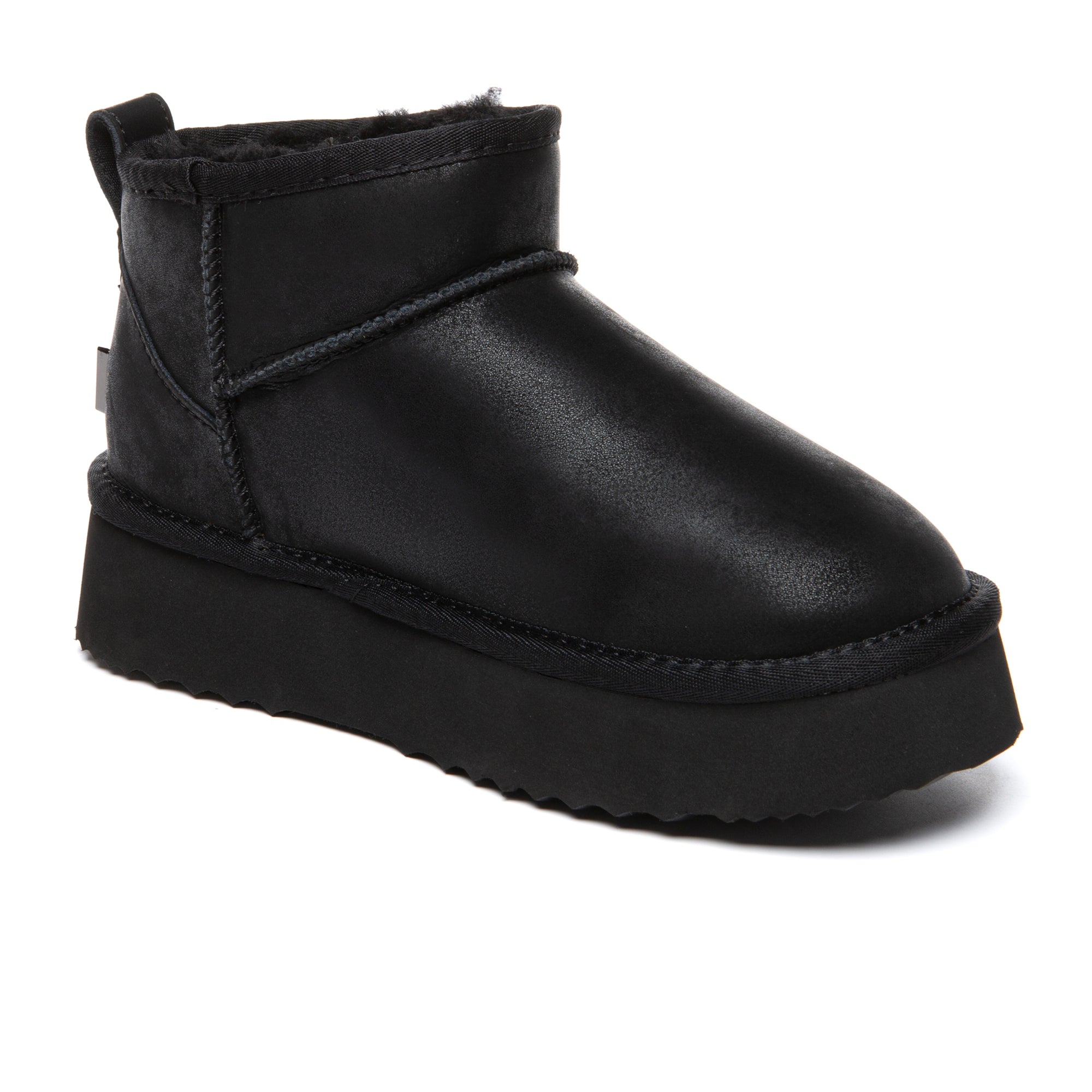 EverUgg Ultra Mini Coated Suede Platform UGG Boots for women, showcasing the stylish coated suede exterior and platform sole.