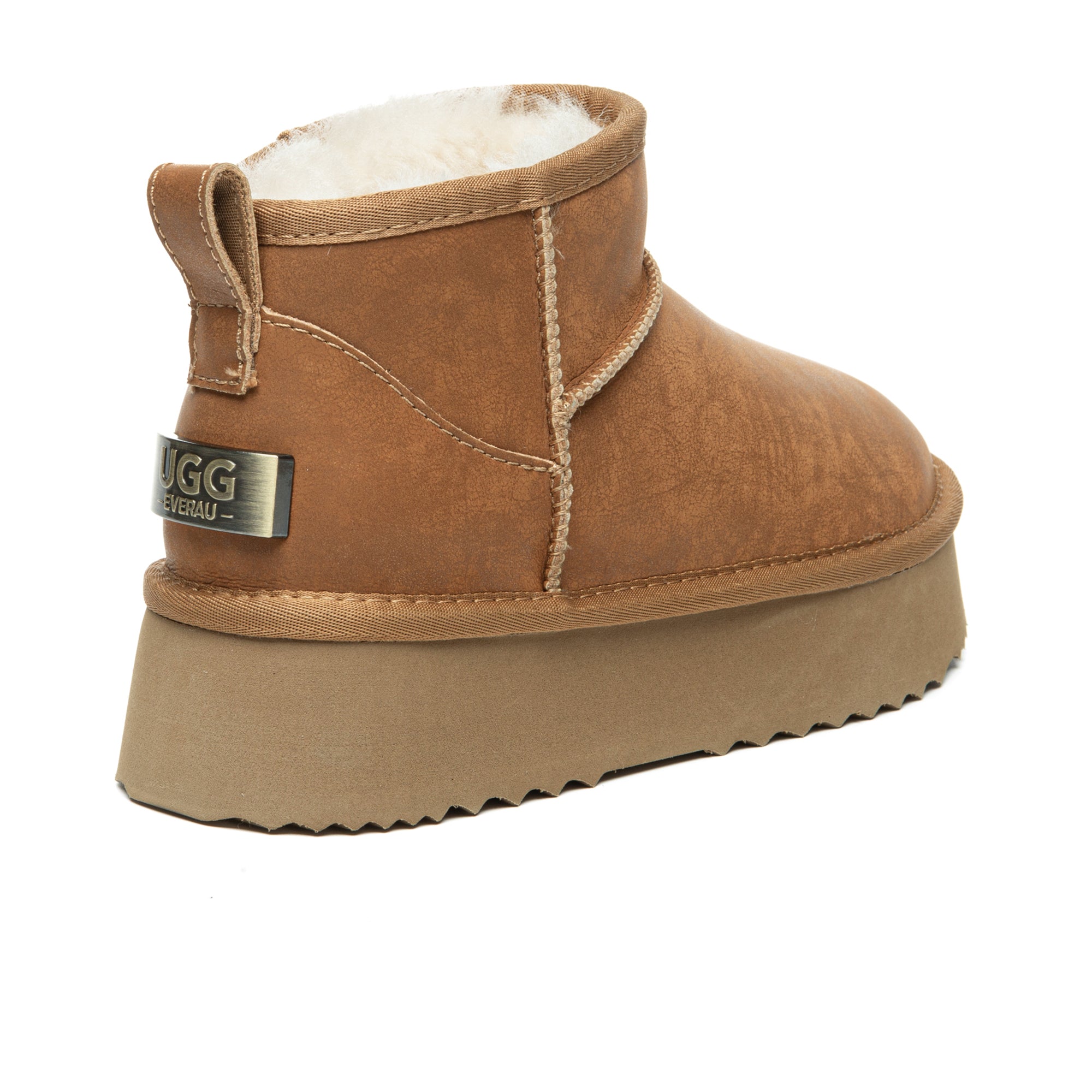 EverUgg Ultra Mini Coated Suede Platform UGG Boots for women, showcasing the stylish coated suede exterior and platform sole.