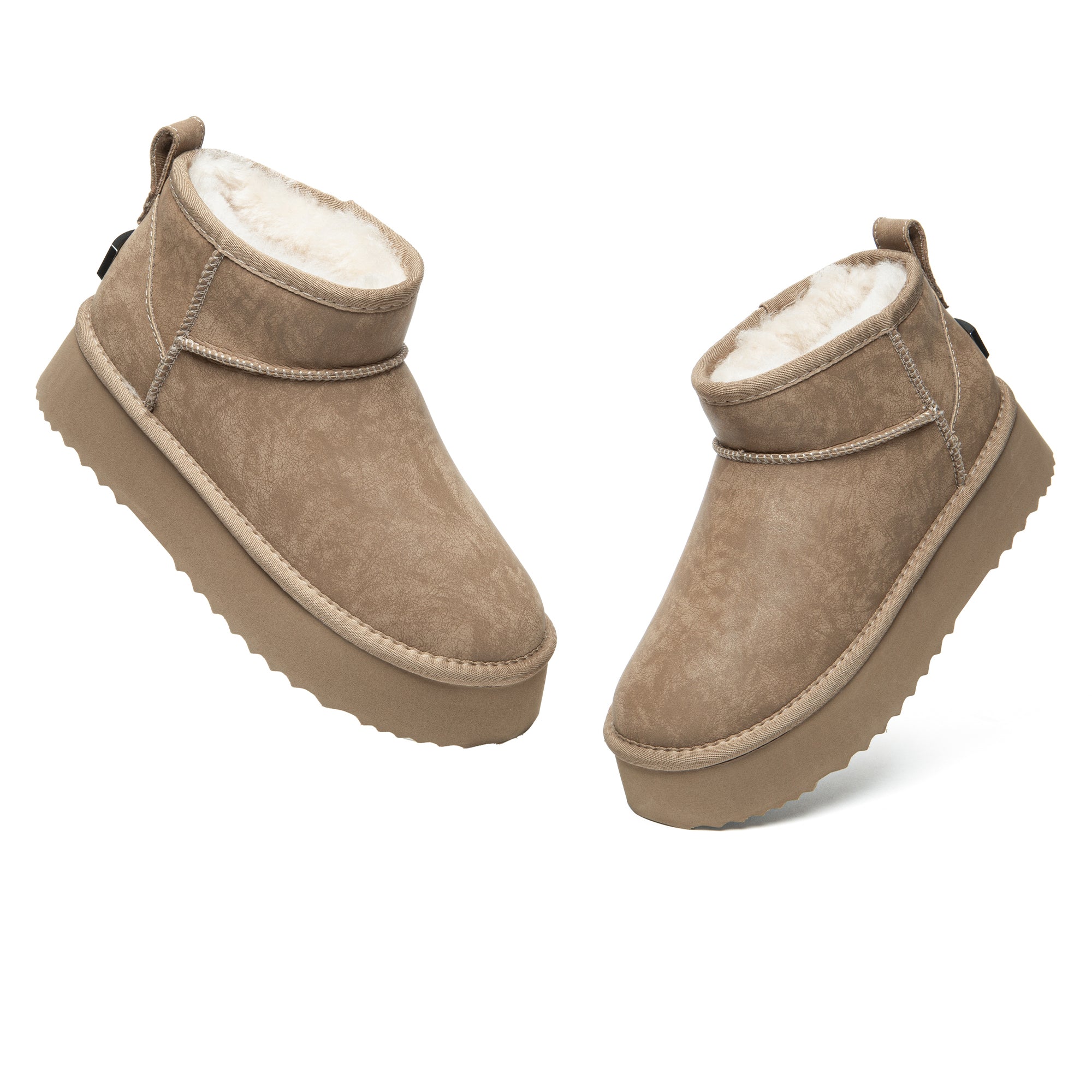 EverUgg Ultra Mini Coated Suede Platform UGG Boots for women, showcasing the stylish mini height and textured suede finish.