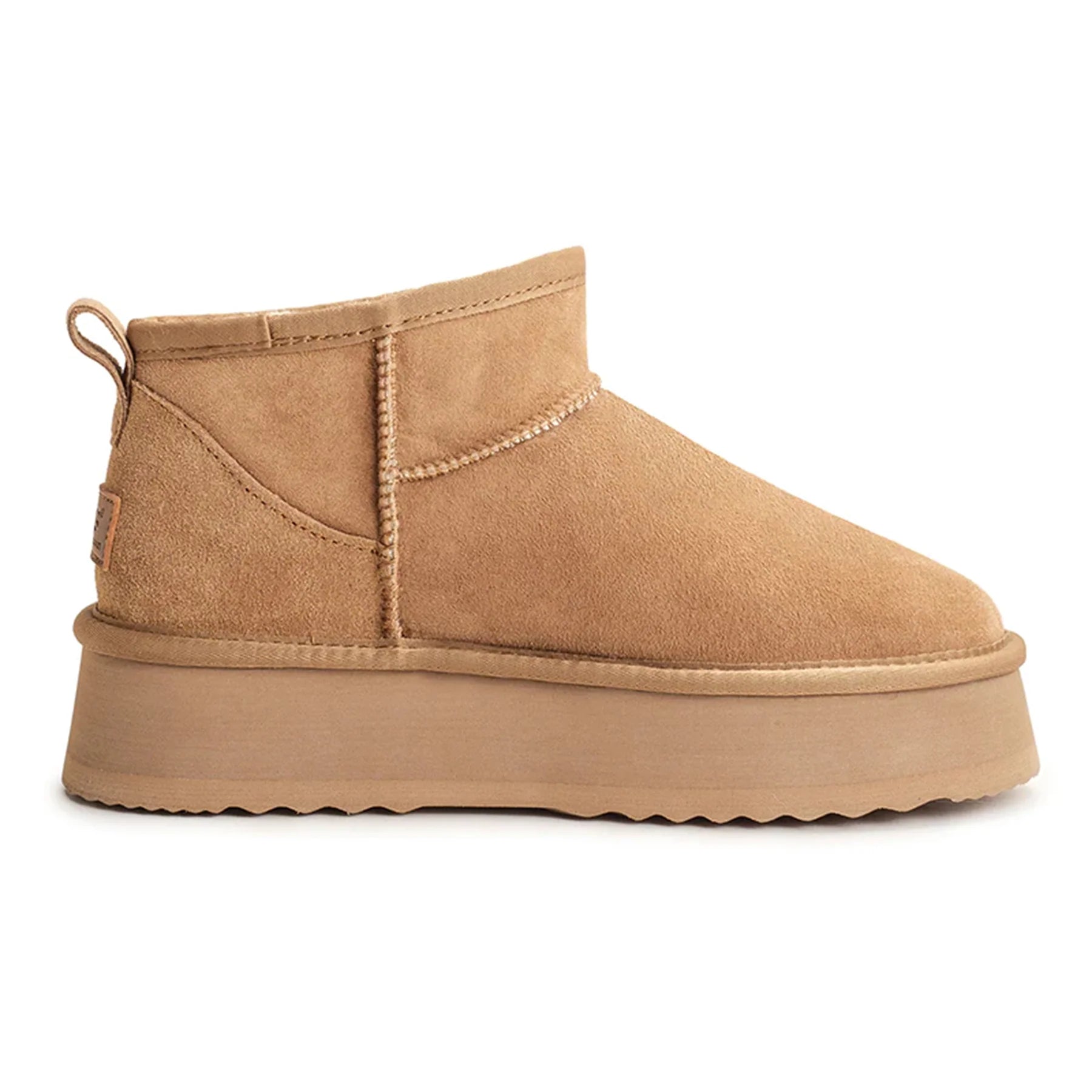 Black Ultra Mini Platform UGG Boots by Auzland featuring a sleek, compact design with a sturdy sole and cozy fur lining.