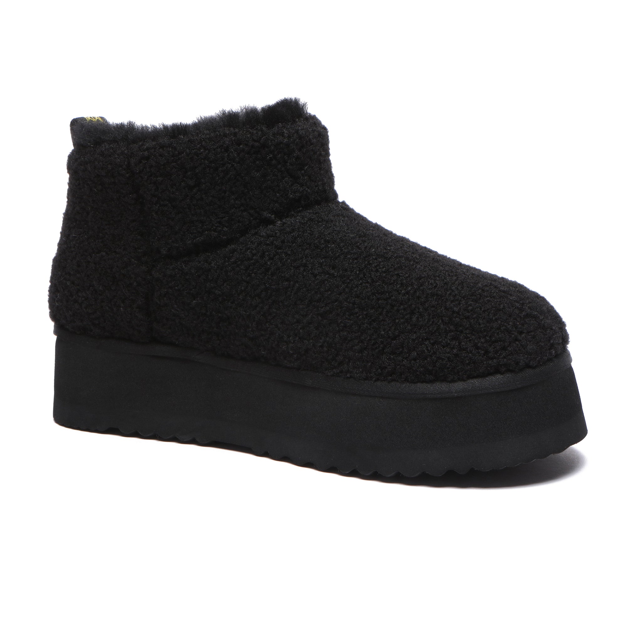 Black Ultra Mini TeddyFluff Platform UGG Boots by EverUgg featuring plush teddy fleece and thick platform sole.
