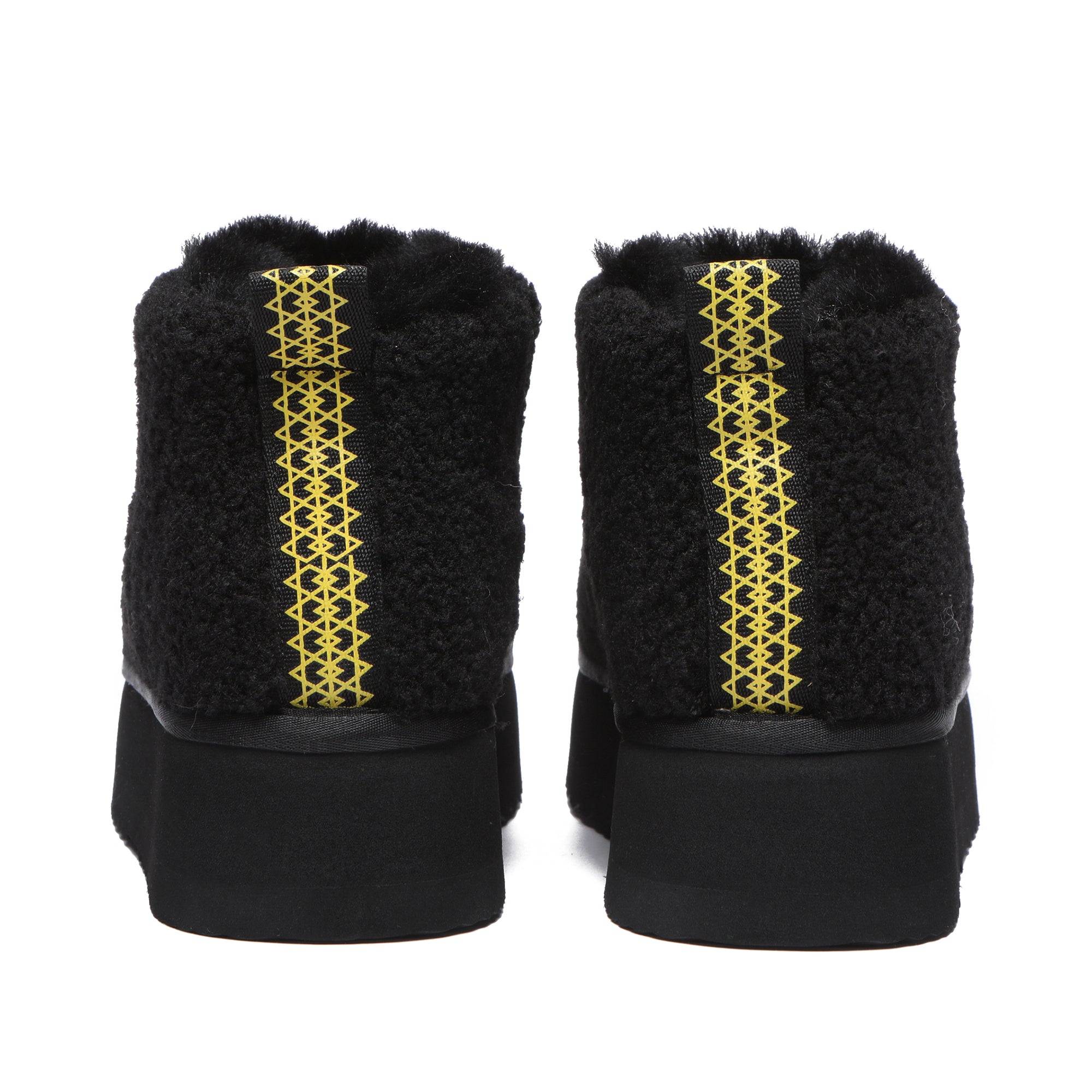Black Ultra Mini TeddyFluff Platform UGG Boots by EverUgg, showcasing soft plush material and chunky sole design.