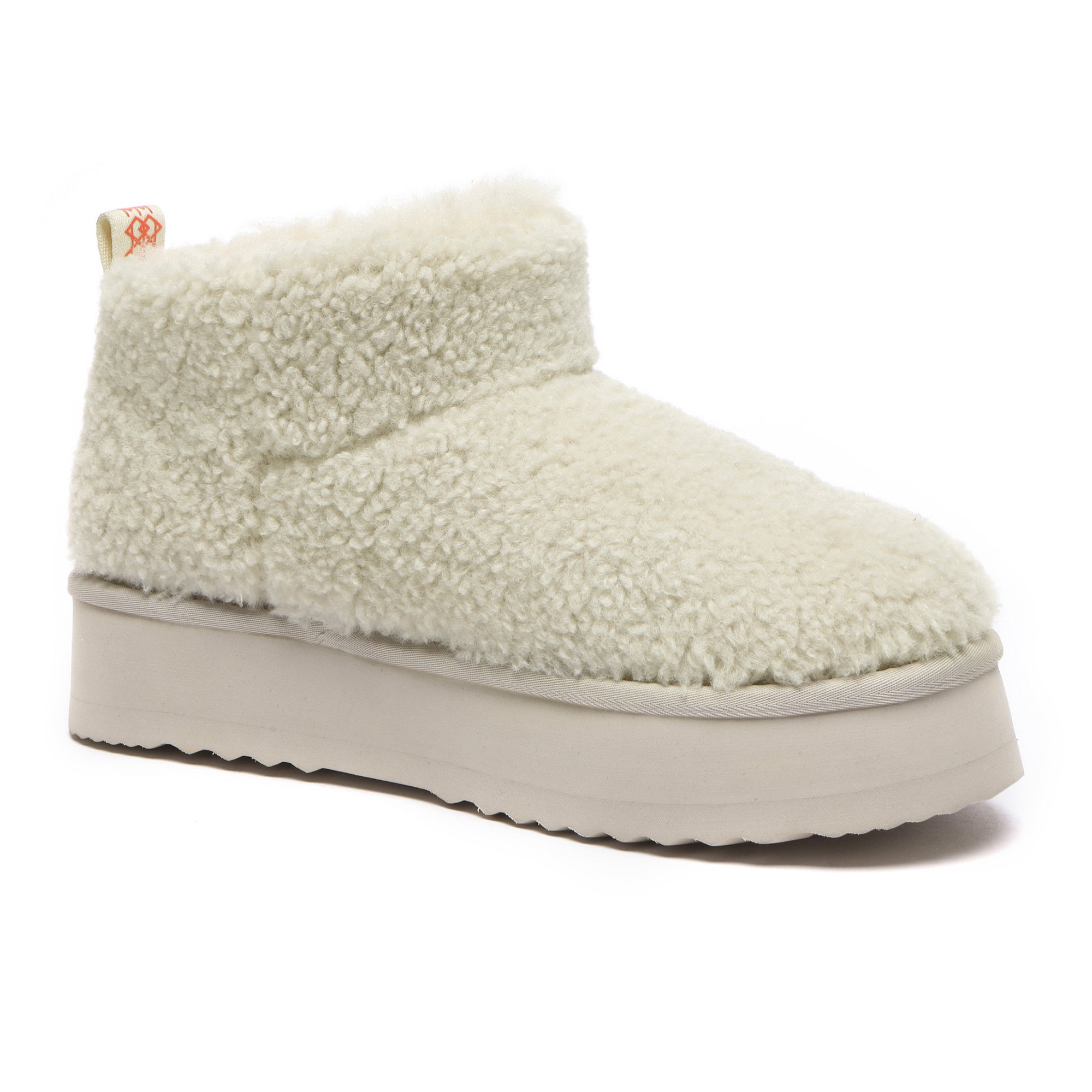EverUgg Ultra Mini TeddyFluff Platform UGG Boots in sand color, showcasing cozy plush interior and stylish mini design.