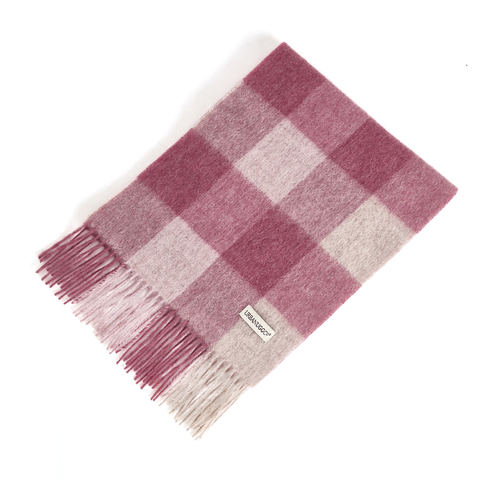 EverUgg Urban UGG tartan pure wool scarf with red and black checkered pattern, soft and warm clothing accessory for winter.