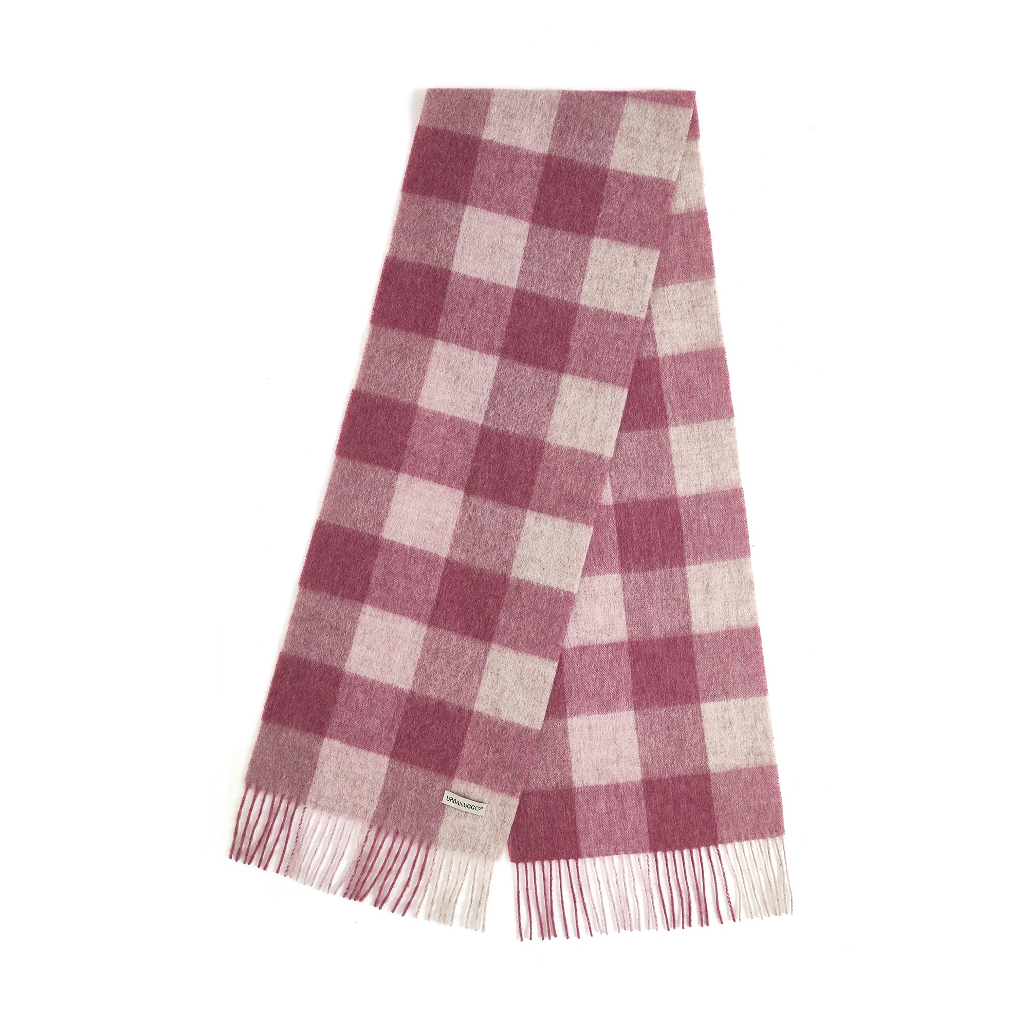 EverUgg Urban UGG tartan wool scarf with classic red and black checkered pattern, soft and warm for cold weather.