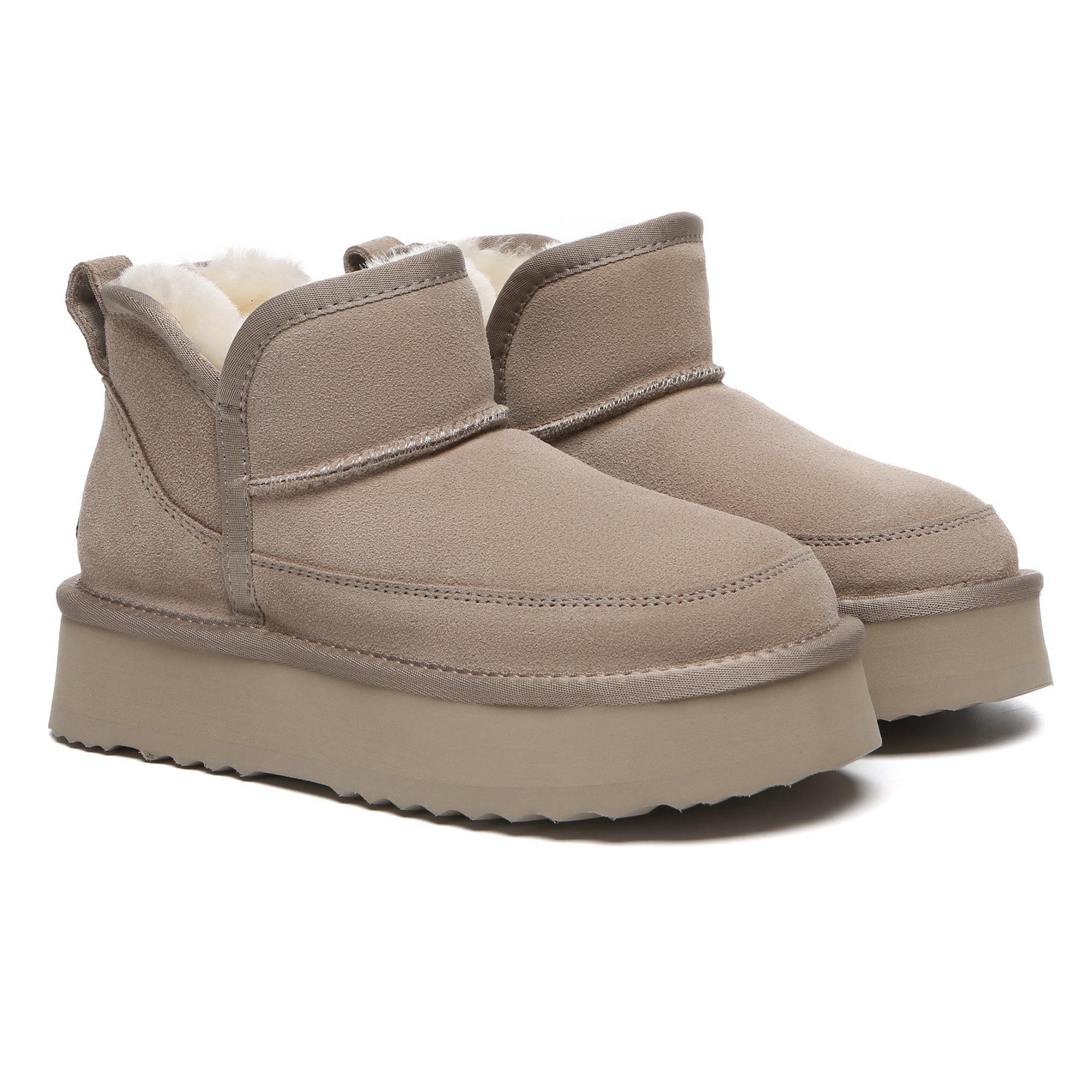 EverUgg V ankle ultra mini platform UGG boots for women with chunky soles and sleek design, shown from a side angle.
