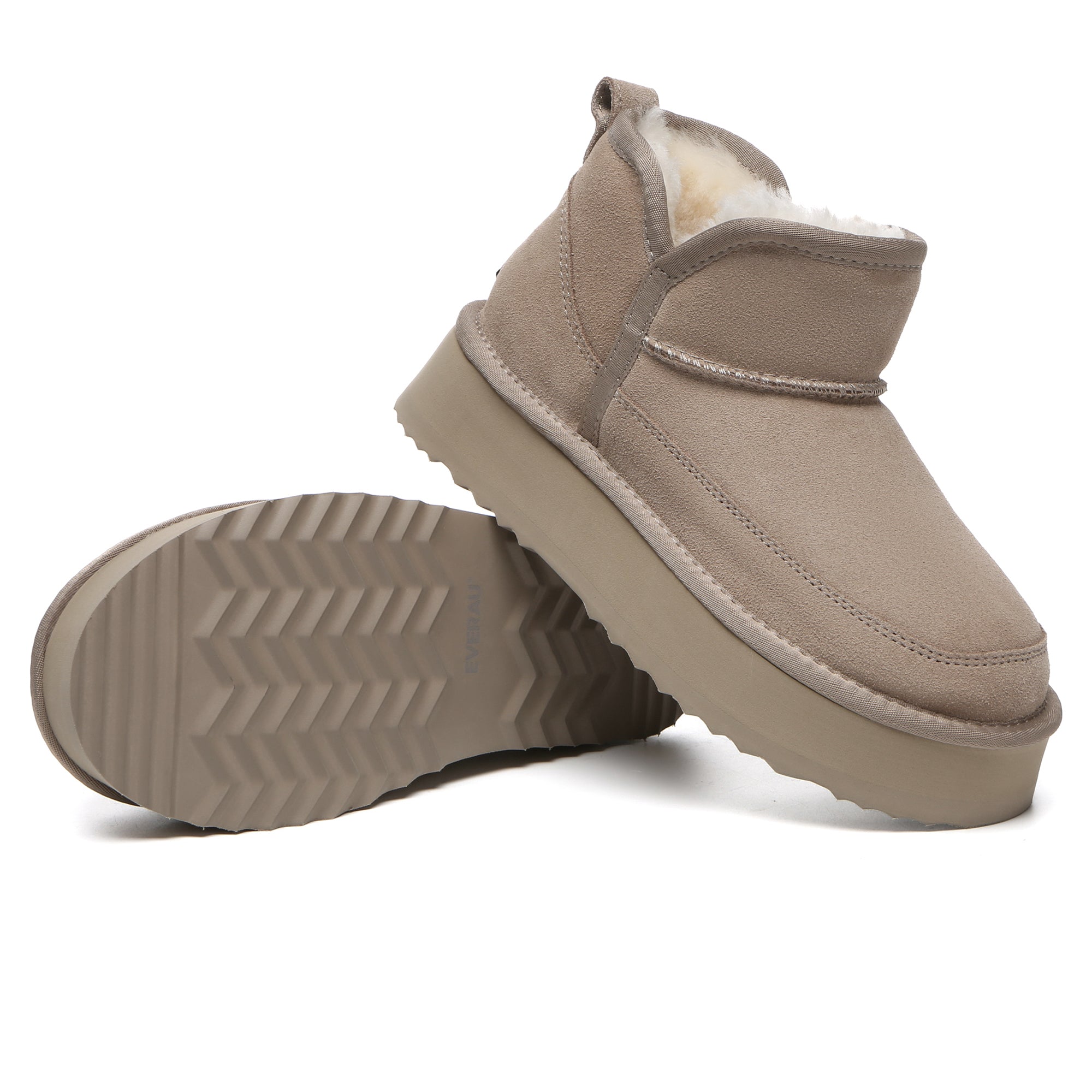 EverUgg V ankle ultra mini platform UGG boots for women, featuring a sleek design and textured sole.