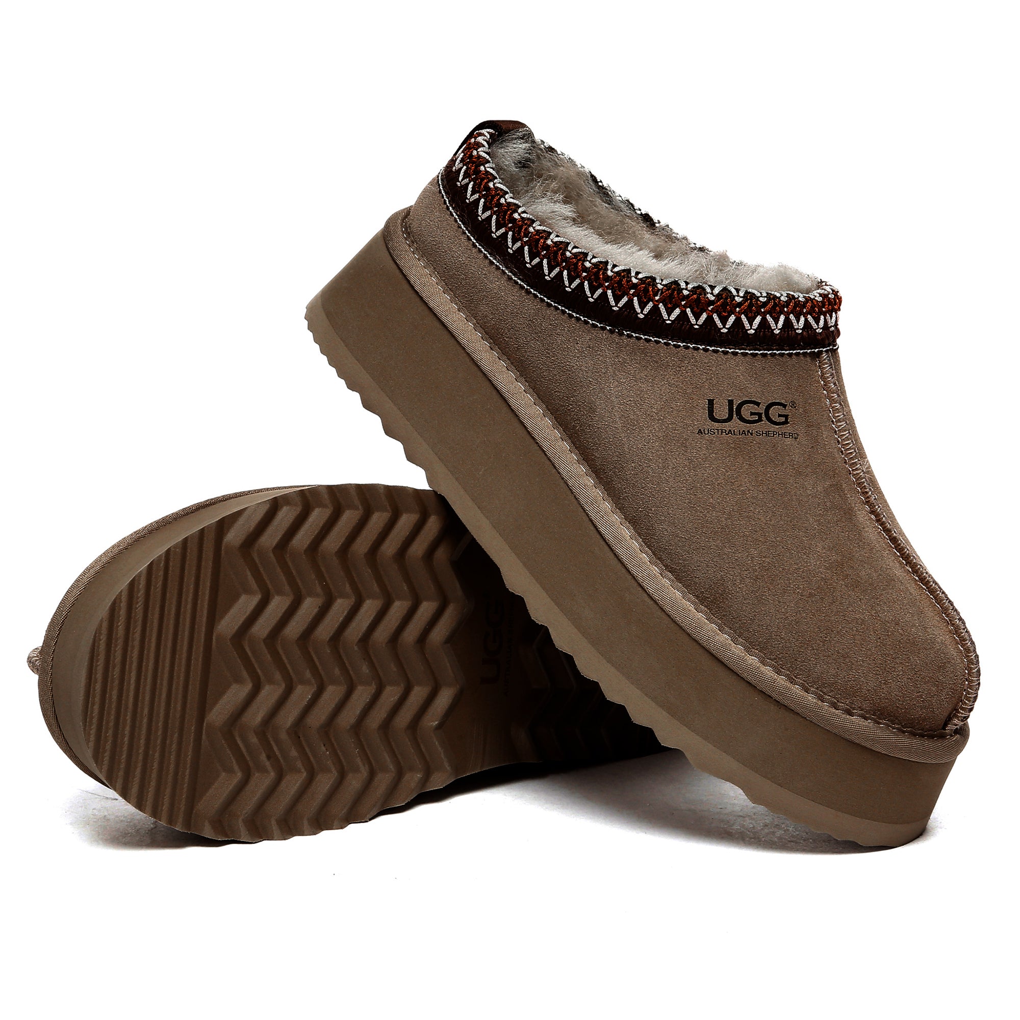 Brown Vinny UGG platform slippers by EverUgg, featuring plush lining and chunky sole for cozy comfort and stylish casual wear.