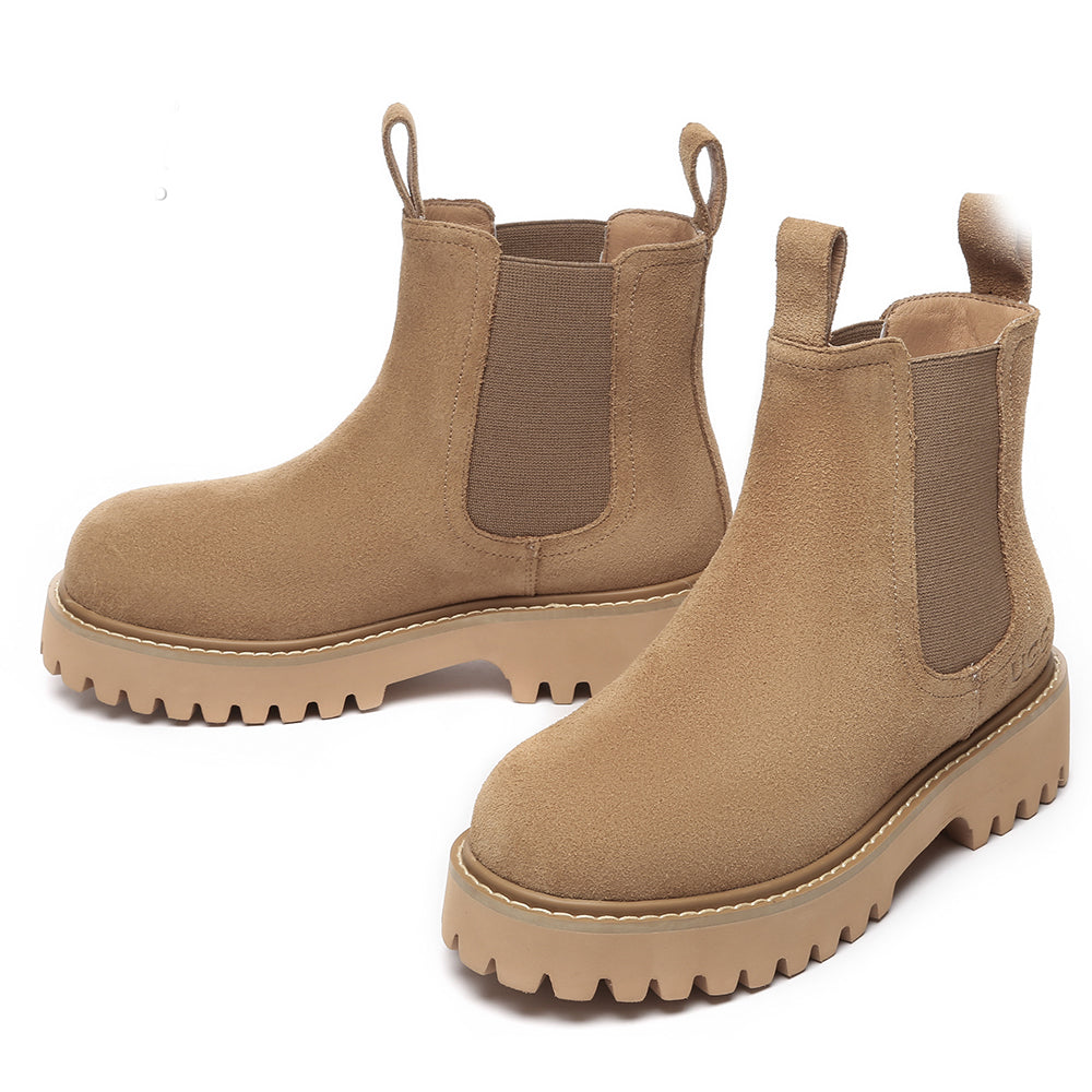 EverUgg women's Chelsea boots with classic ankle-height design and elastic side panels, stylish and comfortable footwear.
