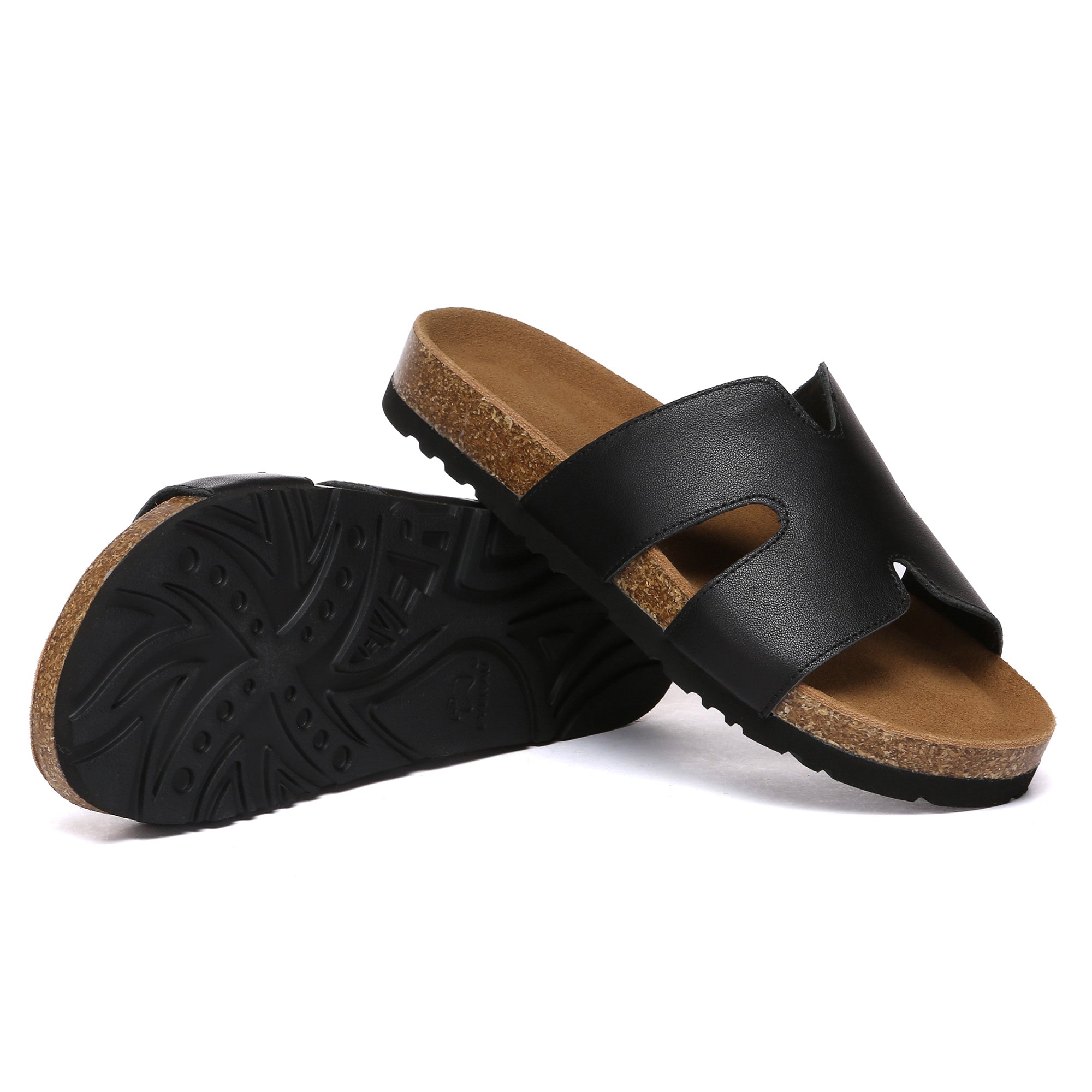Women cork style leather slides by EverUgg featuring open-toe design and casual slip-on footwear for warm weather.
