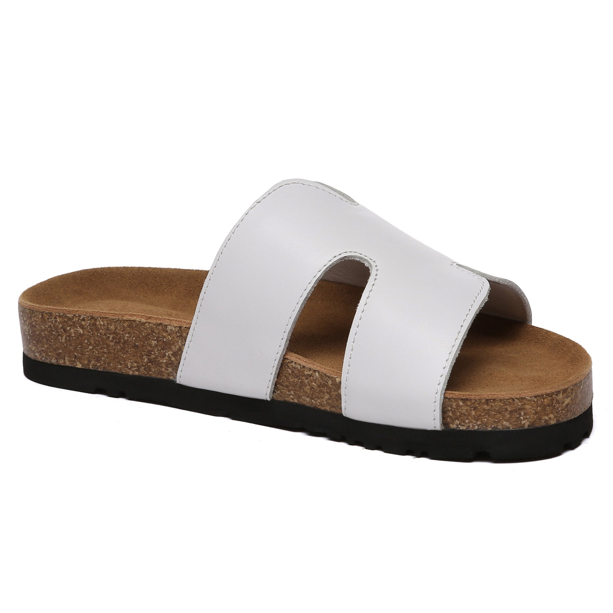 Women cork style leather slides by EverUgg featuring open-toe design and comfortable slip-on style for casual wear.
