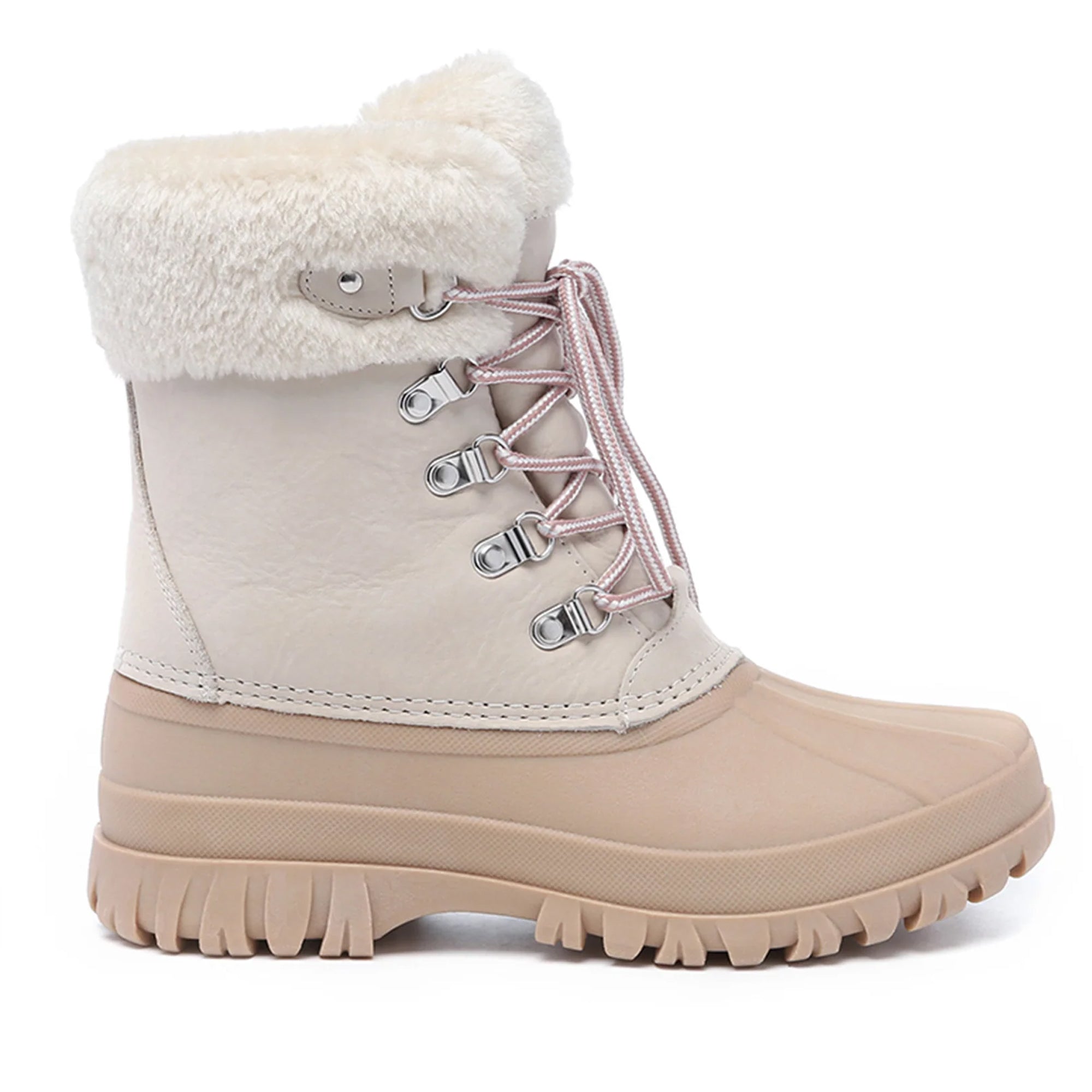 EverUgg Women’s lace-up Perisher snow boots with fur lining, featuring sturdy soles and stylish design for winter warmth.