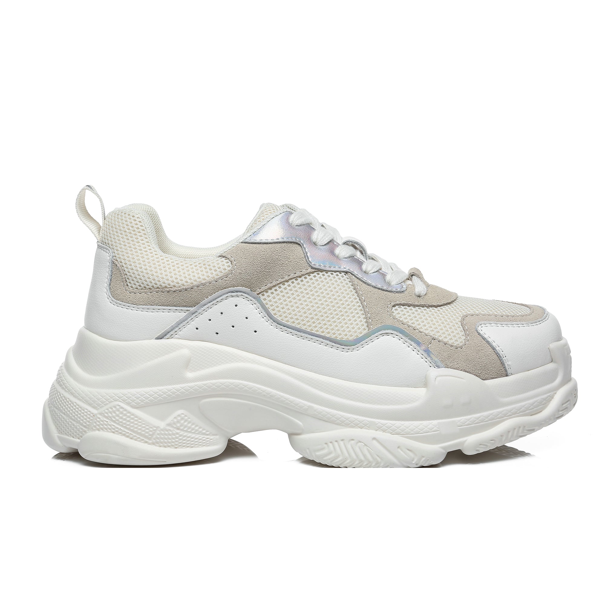 Women platform sneakers by EverUgg featuring white canvas uppers, thick rubber soles, and lace-up design for casual style.