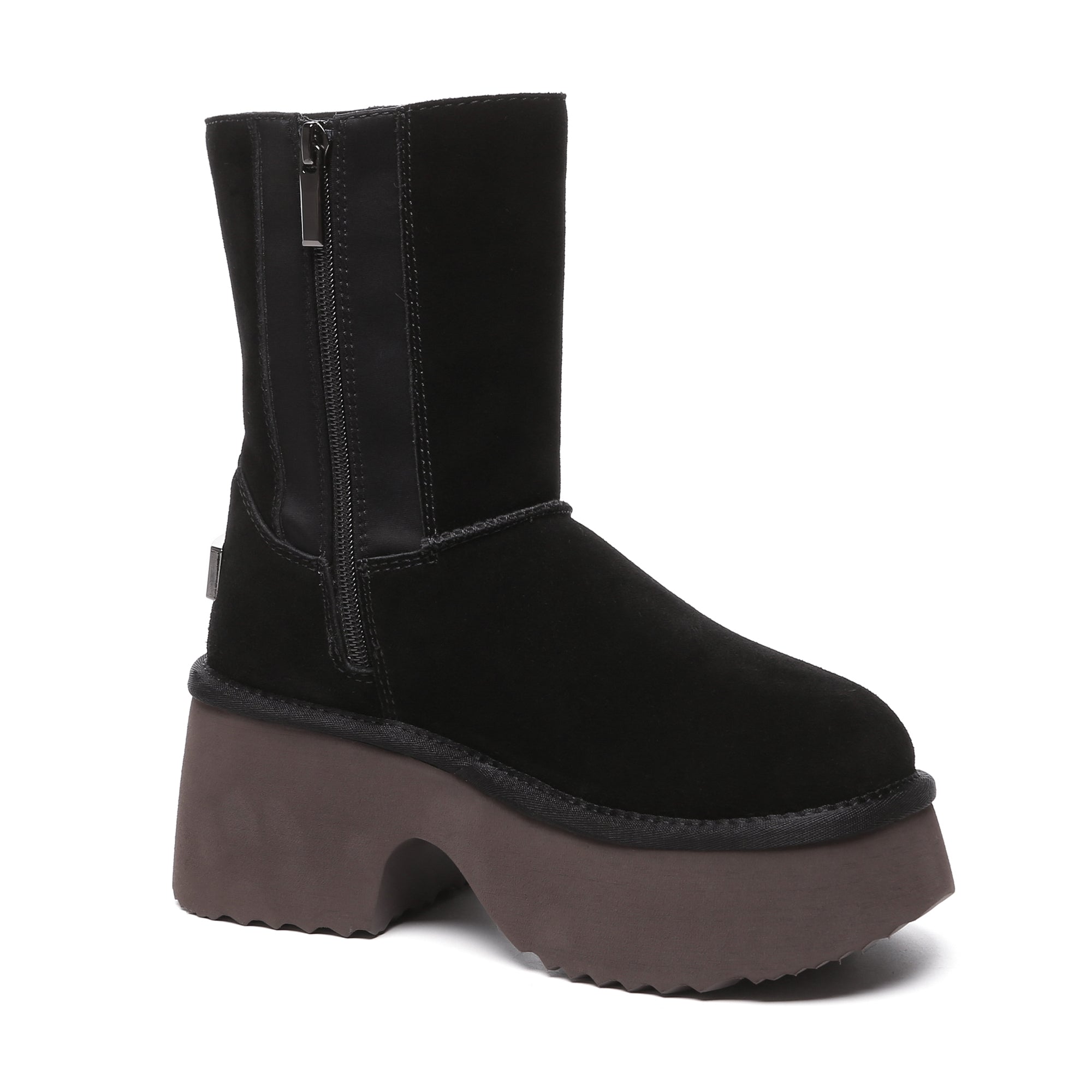 EverUgg Yana Zippers Heel Short Platform Boots for women, featuring zipper details and a stylish heel design.