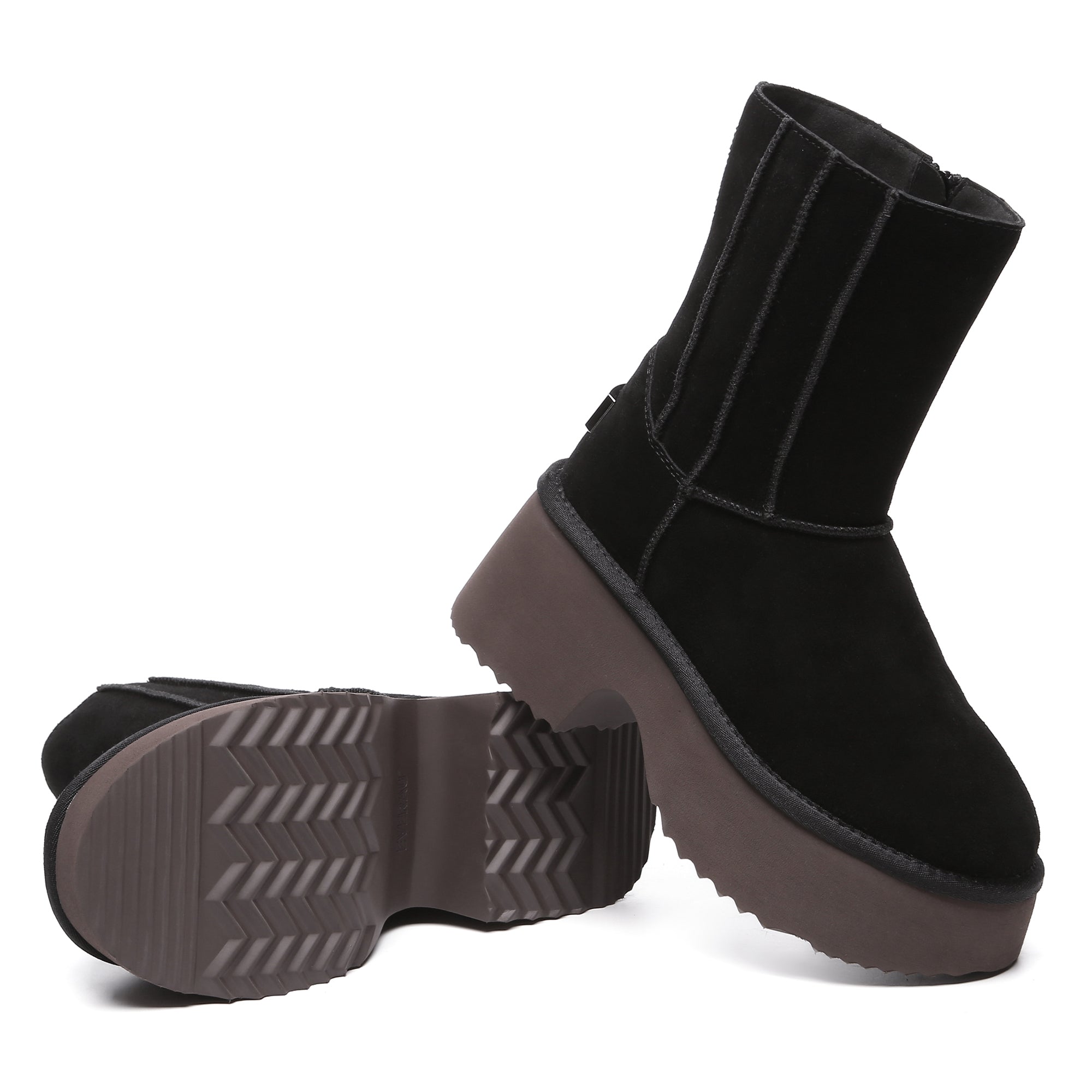 EverUgg Yana Zippers Heel Short Platform Boots for women featuring stylish zipper details and a chunky heel.