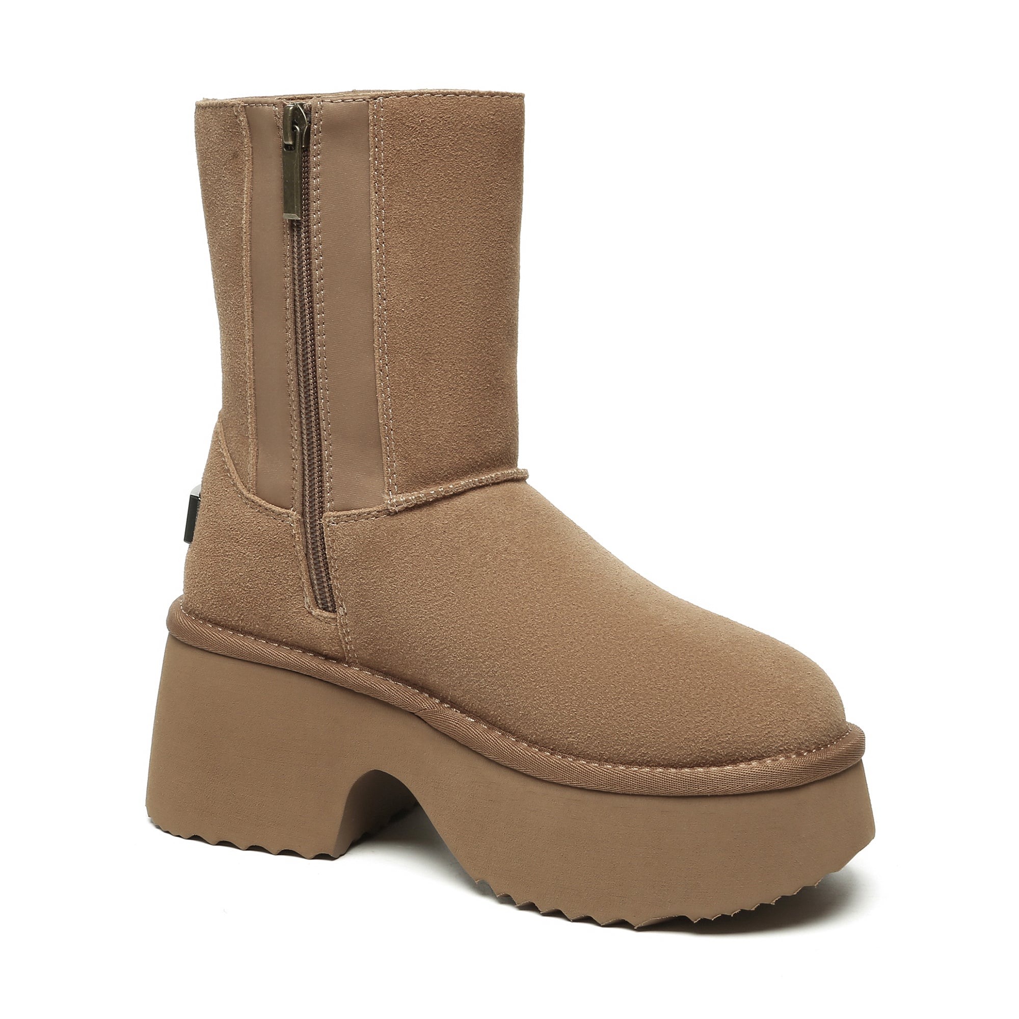 EverUgg Yana Zippers heel short platform boots for women, featuring stylish zipper details and a chic platform heel.