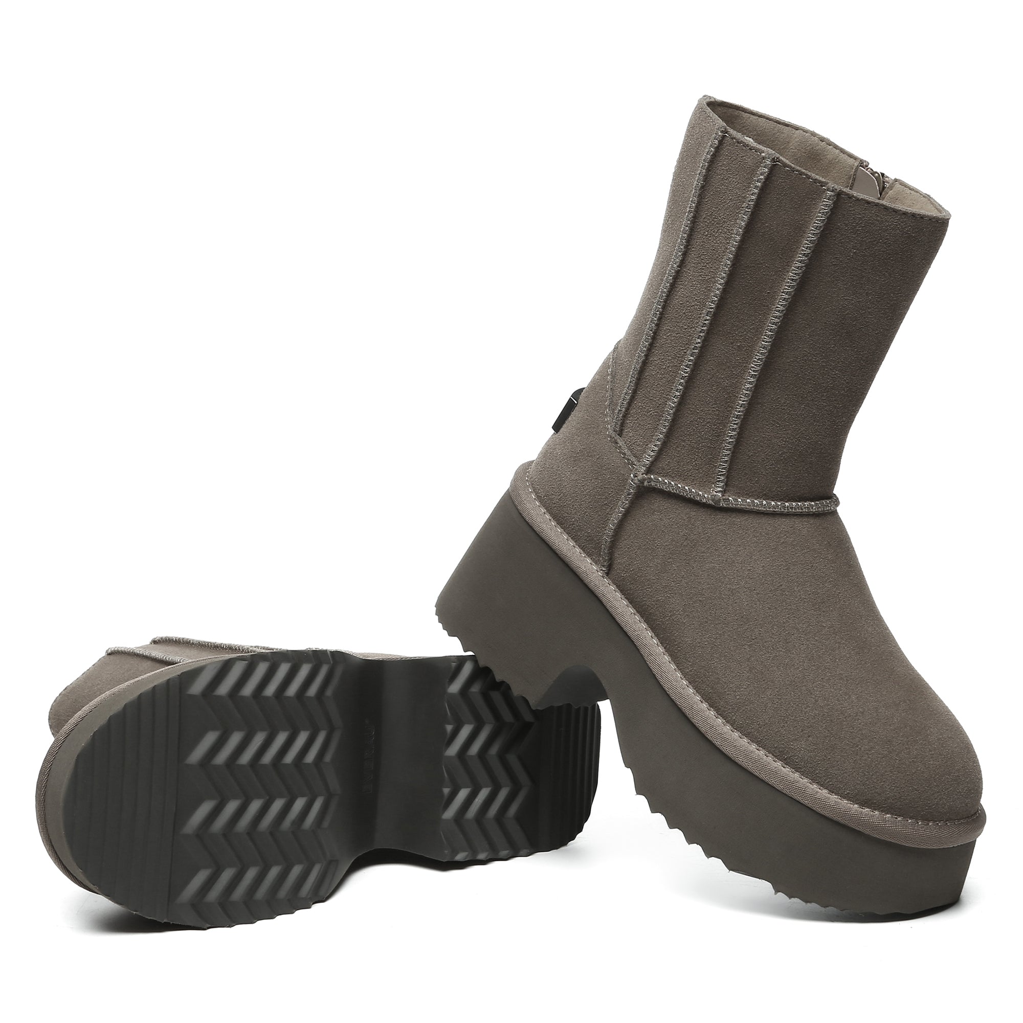 EverUgg Yana Zippers Heel Short Platform Boots for women featuring stylish zipper details and a chunky heel.