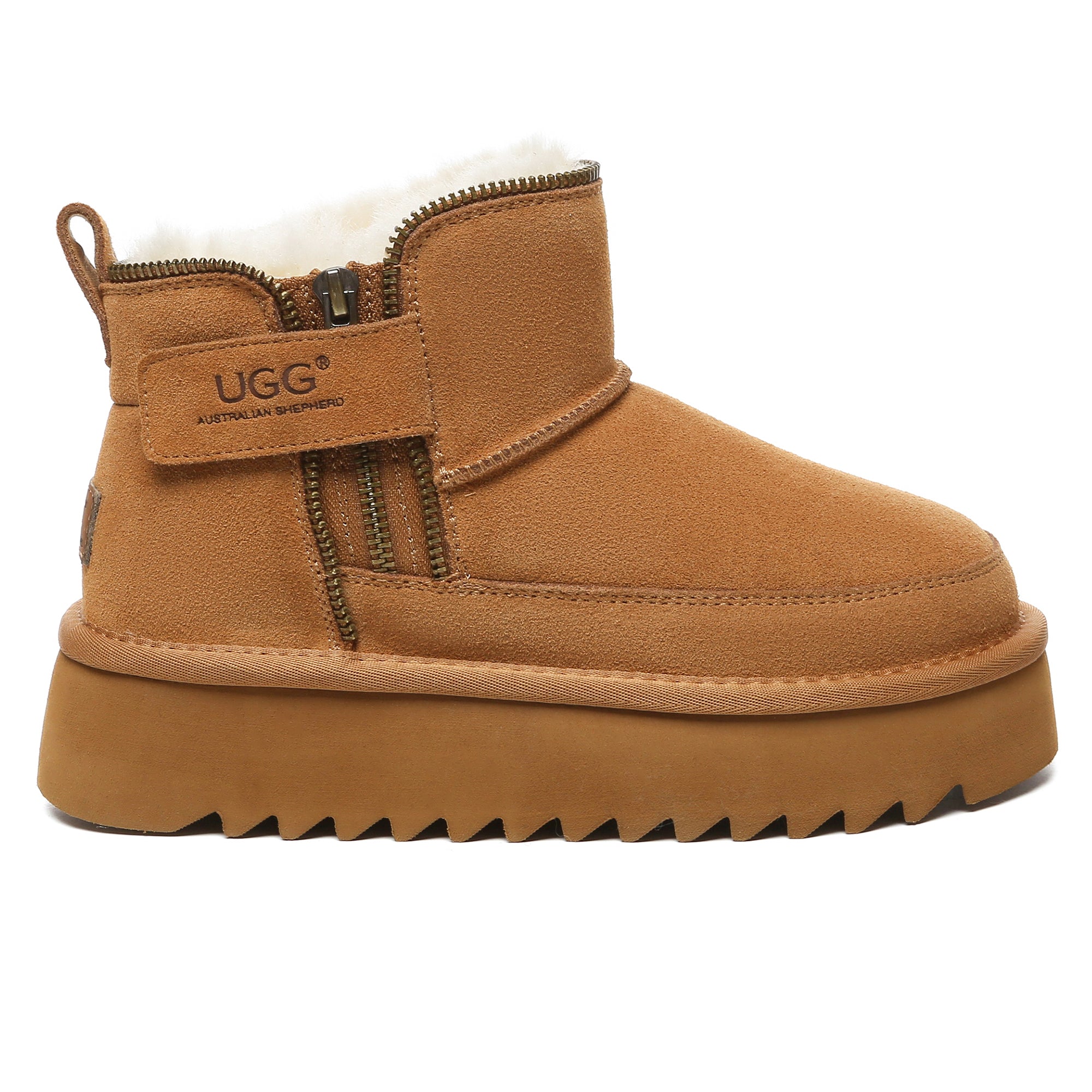 EverUgg zipper ankle UGG platform boots for women, featuring a stylish ankle-height design with side zipper detail.