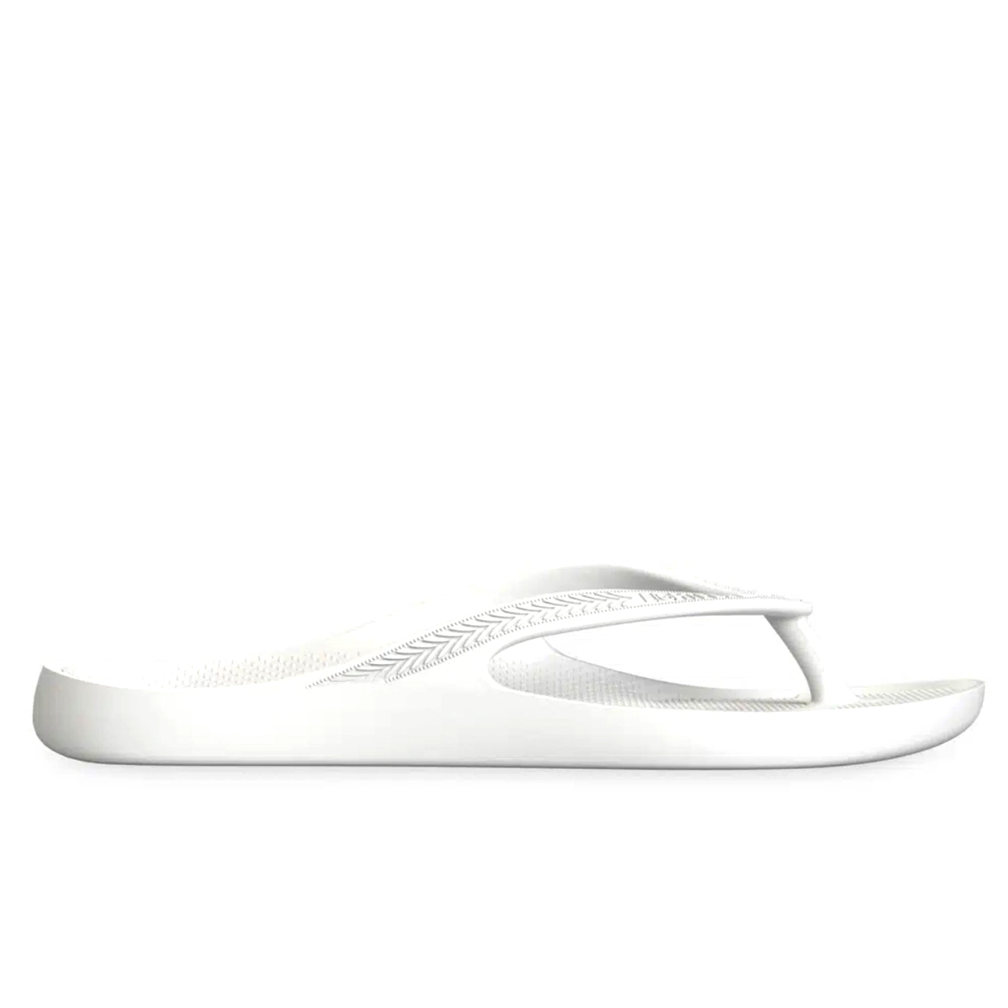 White Lightfeet arch support thongs showing cushioned footbed and supportive thong straps on a clean background.