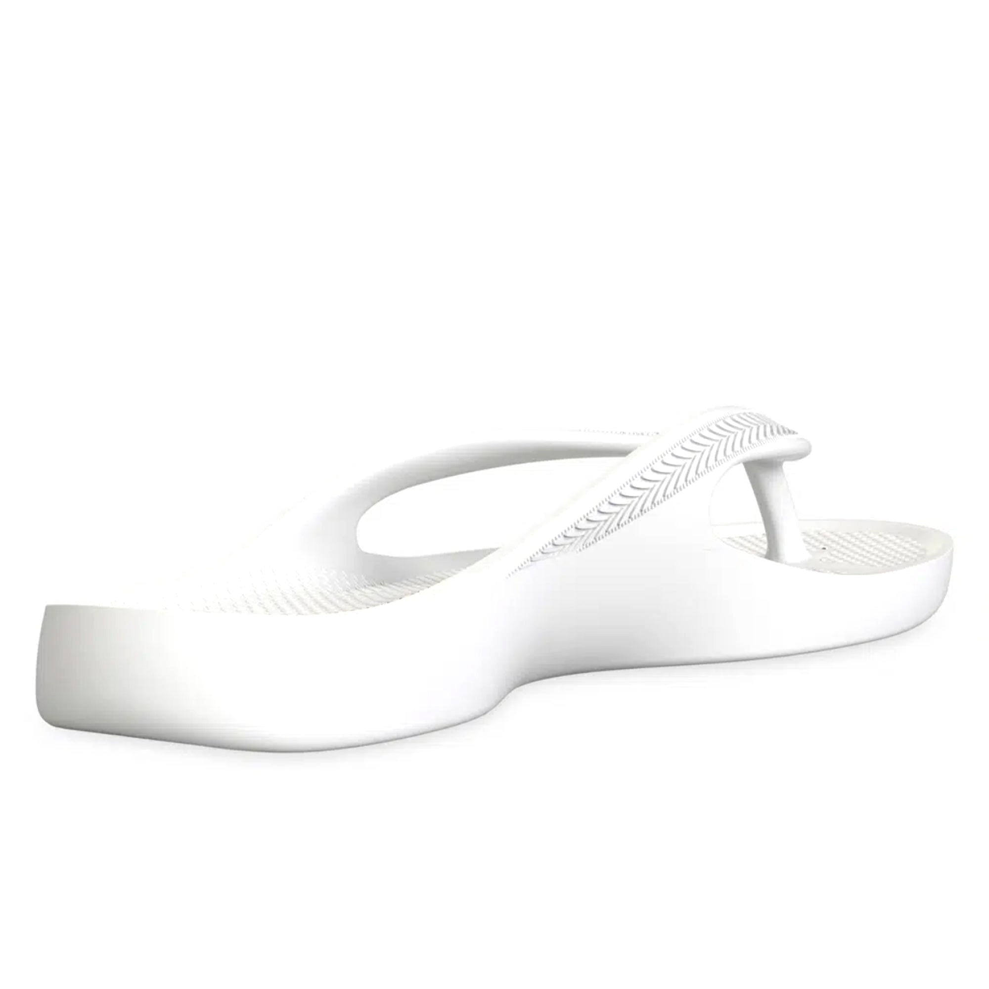 White Lightfeet arch support thongs with cushioned straps and contoured footbed for comfortable all-day wear.