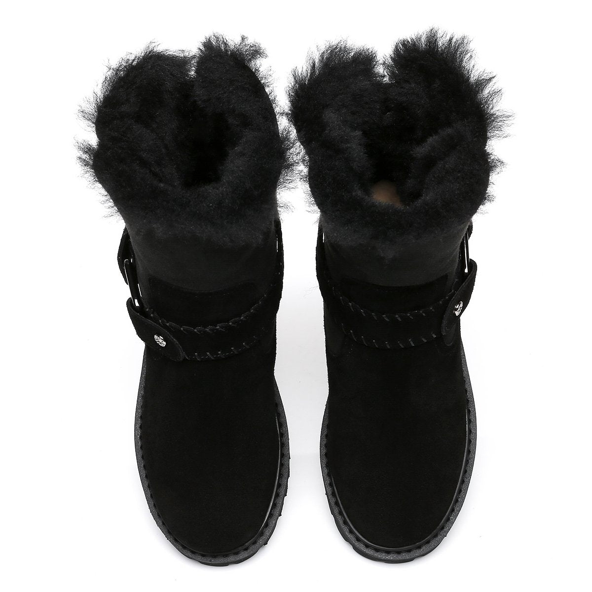 EverUgg women's fashion boots with buckled straps, stylish UGG boot featuring a sleek design and buckle details.