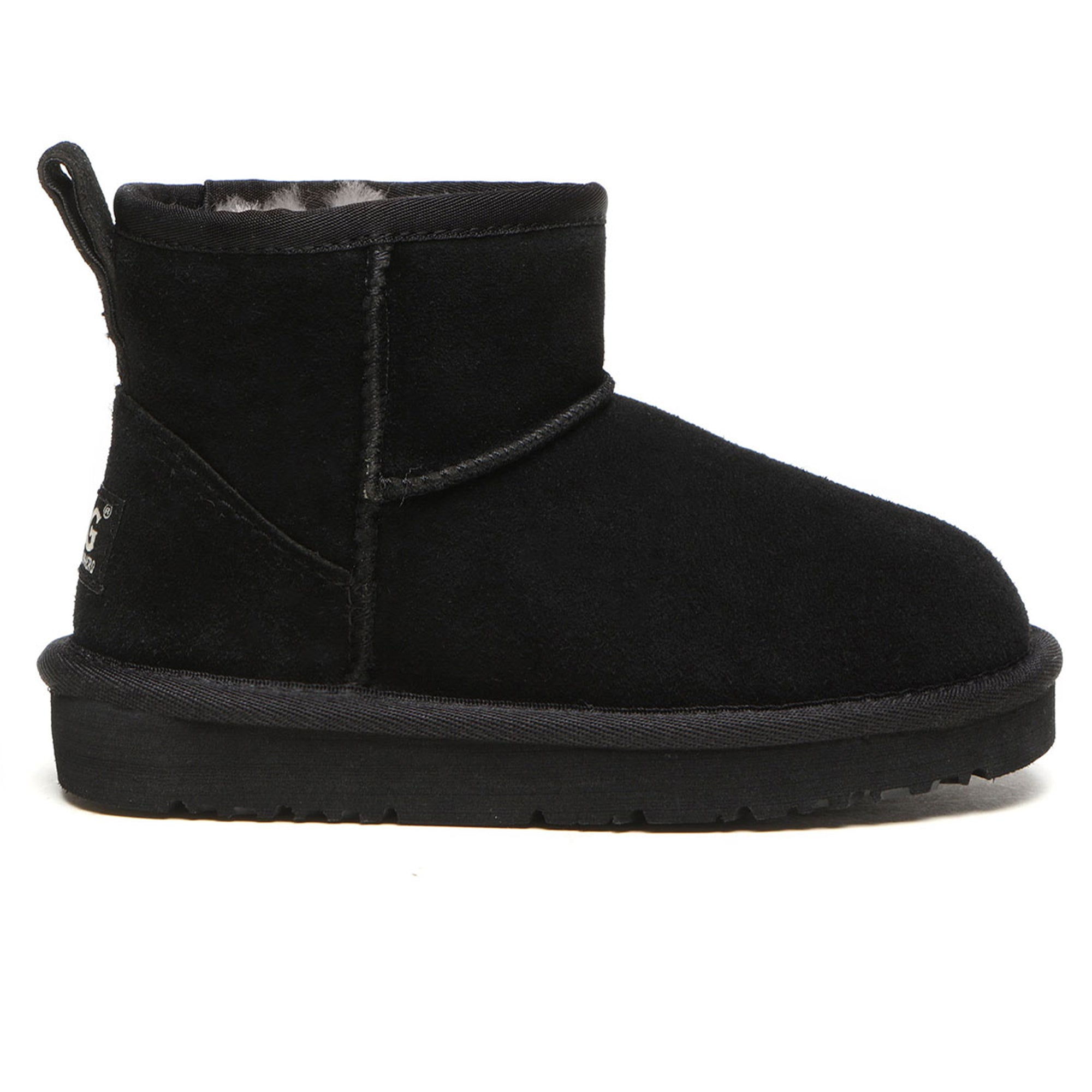Mini kids' UGG boots by EverUgg in classic style, featuring soft suede and cozy sheepskin lining.