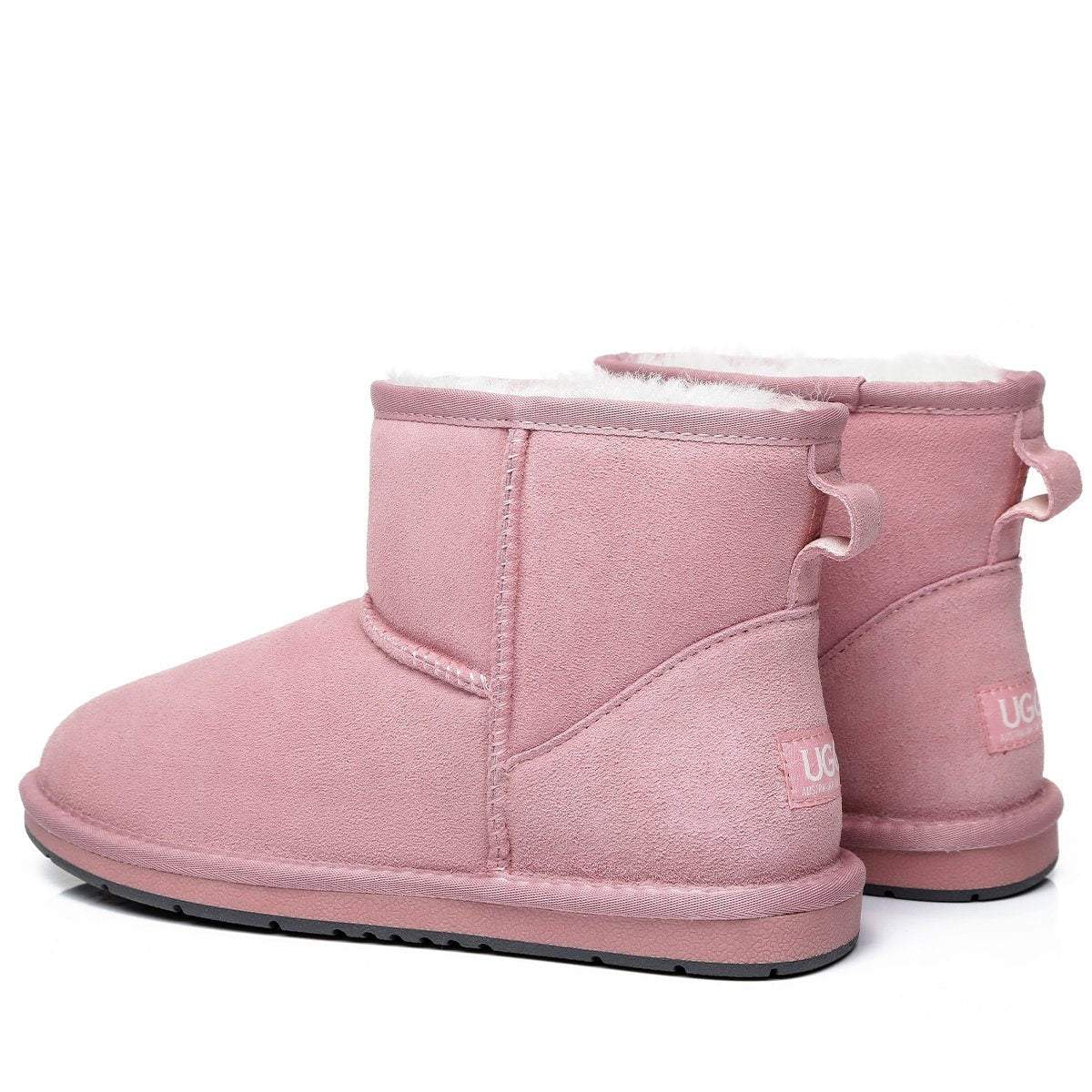EverUgg Classic Mini UGG Boots in special suede colors, women’s footwear with soft, cozy lining and stylish design.