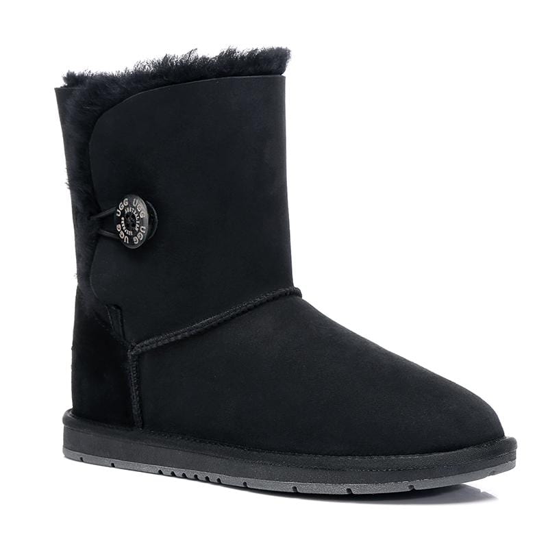 Black EverUgg Classic Short 1-Button UGG Boots for women, showcasing the cozy design and button detail on the classic shoe style.