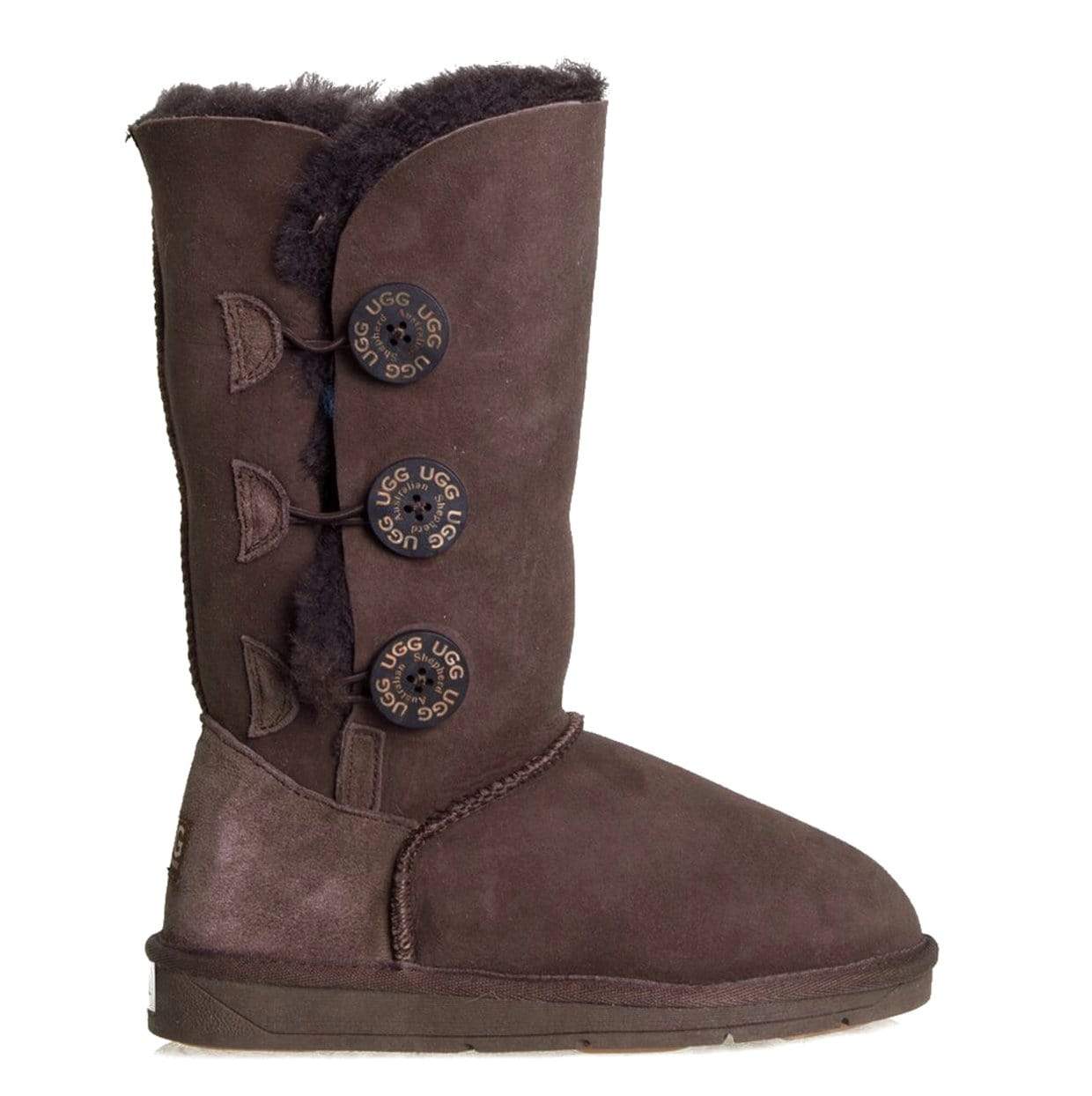 EverUgg Classic Tall 3-Button Chocolate UGG boots for women, featuring three-button design and cozy sheepskin interior.