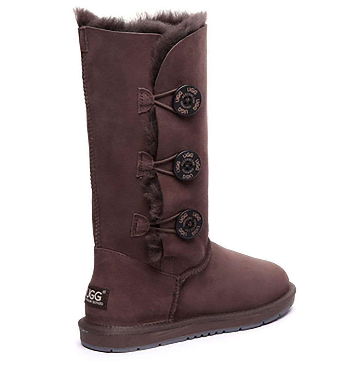 EverUgg Classic Tall 3-Button UGG Boots for women, showcasing soft suede exterior, plush sheepskin lining, and three-button design.