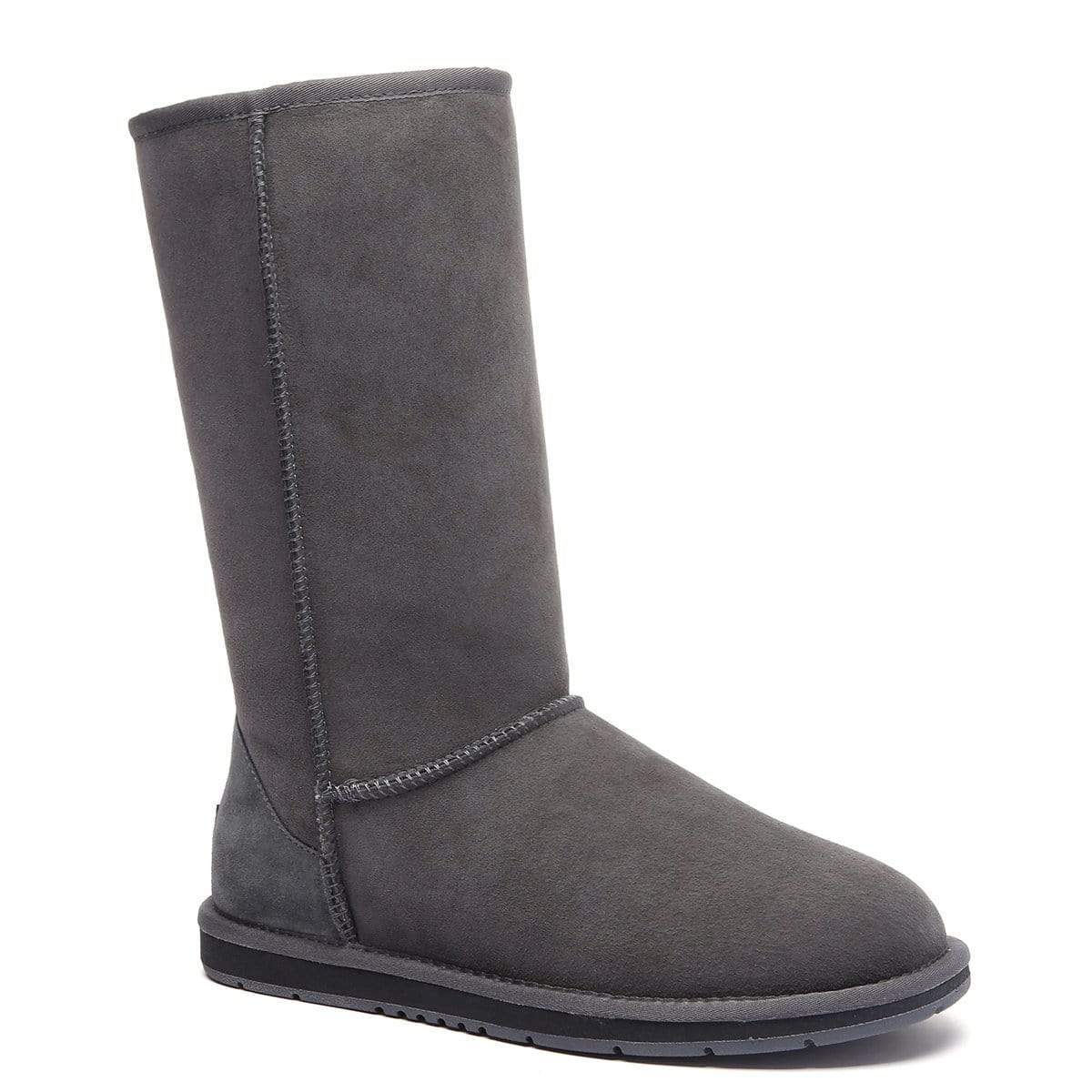EverUgg Classic Tall UGG Boots for women with sheepskin lining and suede exterior, shown in a side view.