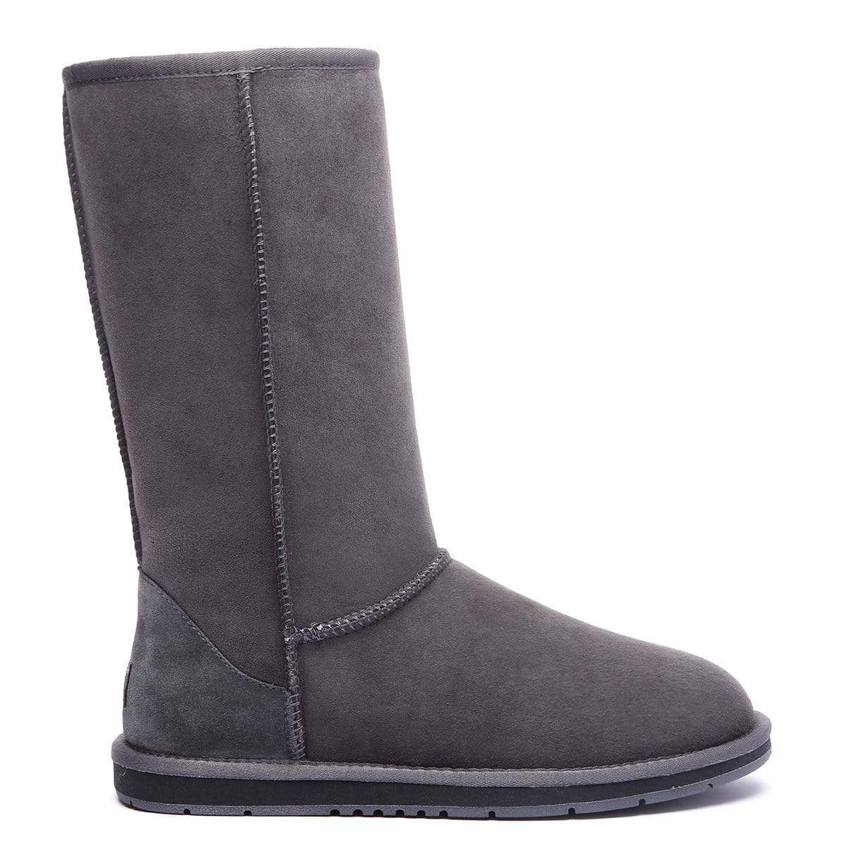 Gray EverUgg Classic Tall UGG Boots for women, featuring soft sheepskin lining and durable sole, shown on a clean background.