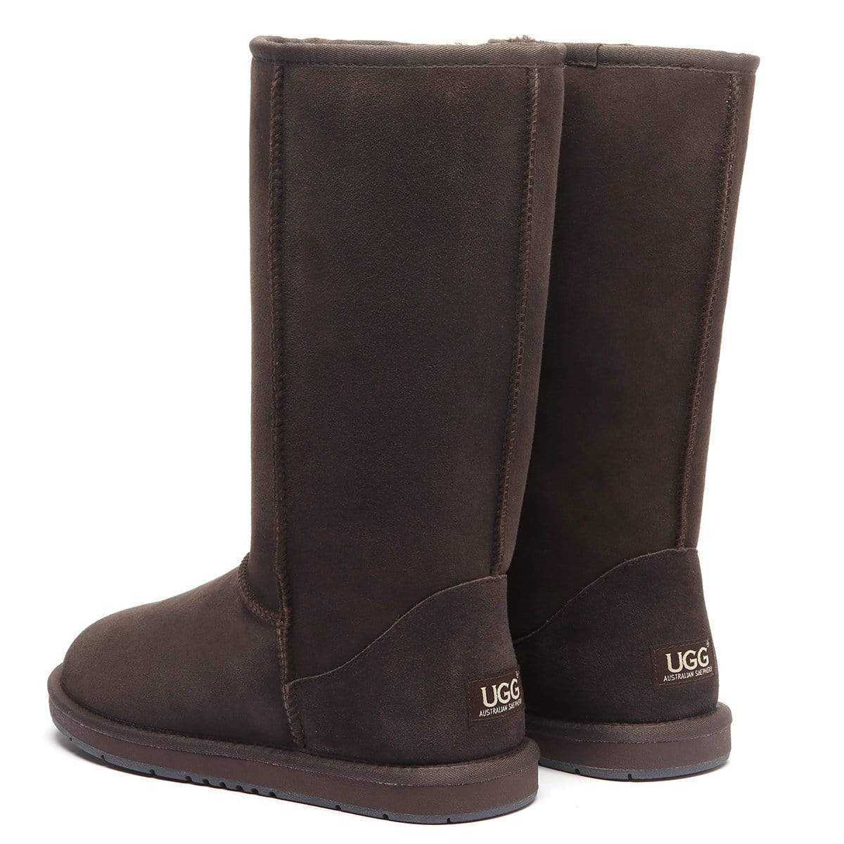 EverUgg Classic Tall UGG Boots for women, showing soft suede exterior with cozy shearling lining and rugged rubber sole.