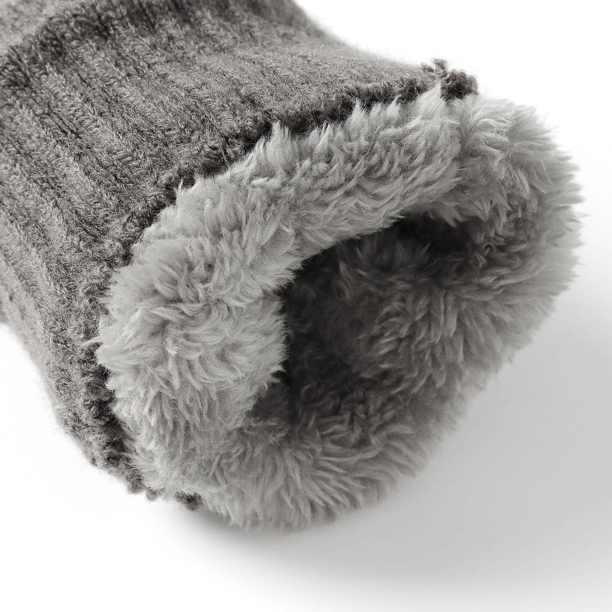 Grey EverUgg fingerless ultra plush knit gloves with ribbed cuffs, designed for warmth and style.
