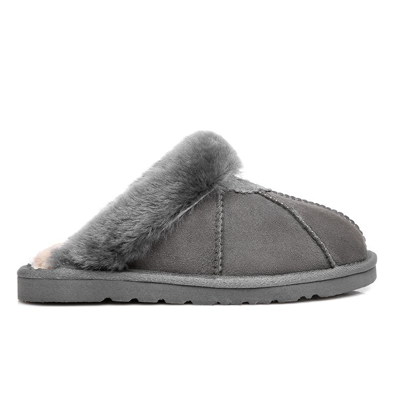 EverUgg Frankie grey slippers for women and men, soft slip-on shoes with plush lining and casual slip-on design.