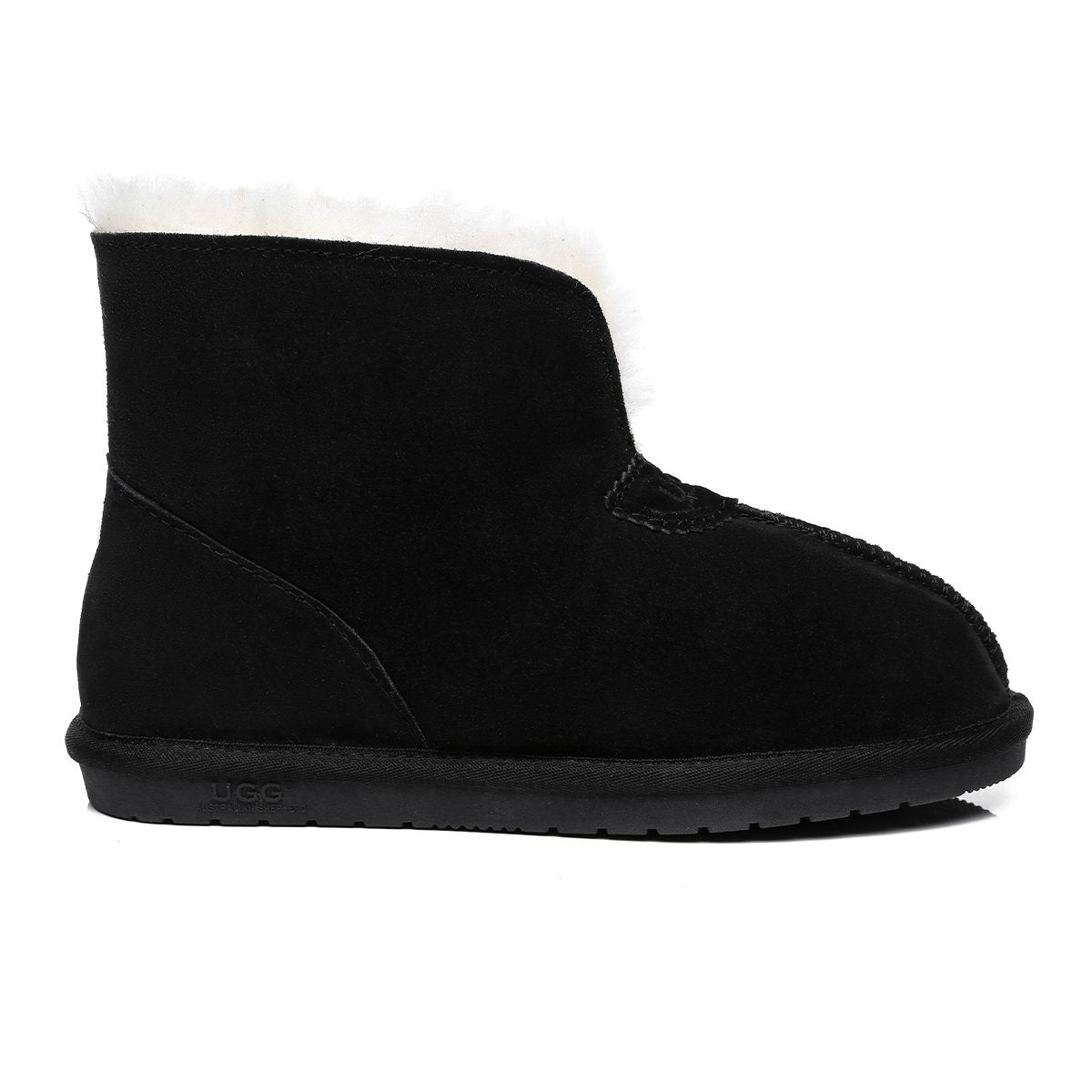 EverUgg Jonah unisex UGG slippers in black with double-face sheepskin, cozy slip-on shoes for men and women.