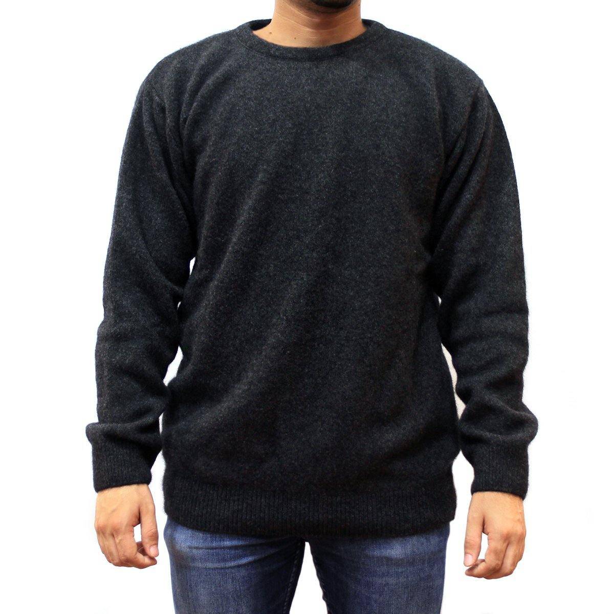 Men's charcoal Koru possum merino jumper with crew neck, soft and warm, displayed on a neutral background.