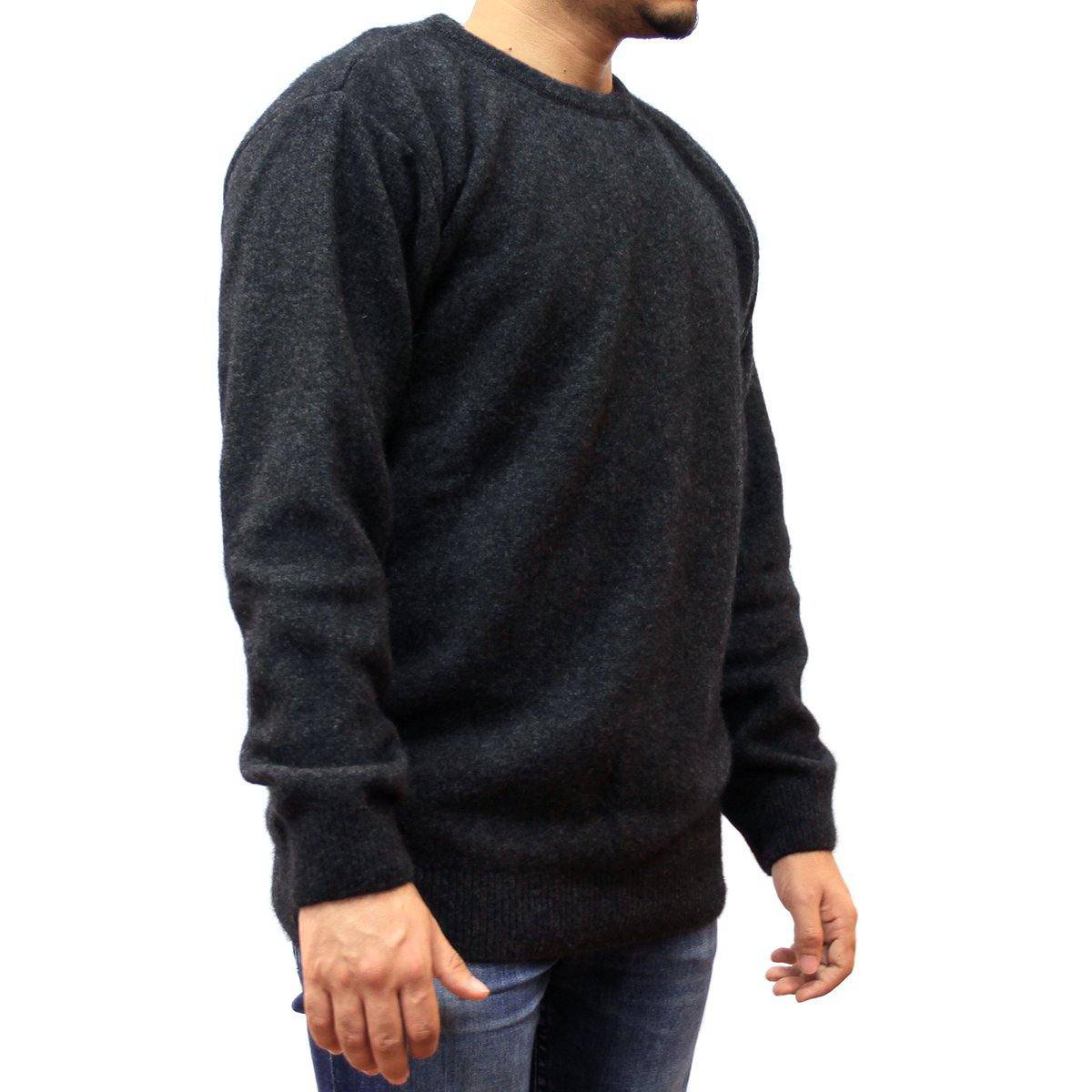 Mens charcoal crew neck jumper made from possum and merino wool by Koru, featuring a cozy, fitted design.